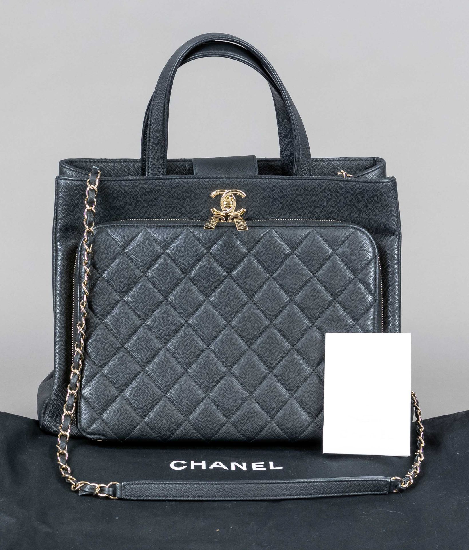 Chanel, Black Large Business Affinity Shopping Tote Bag, black partially quilted and padded caviar