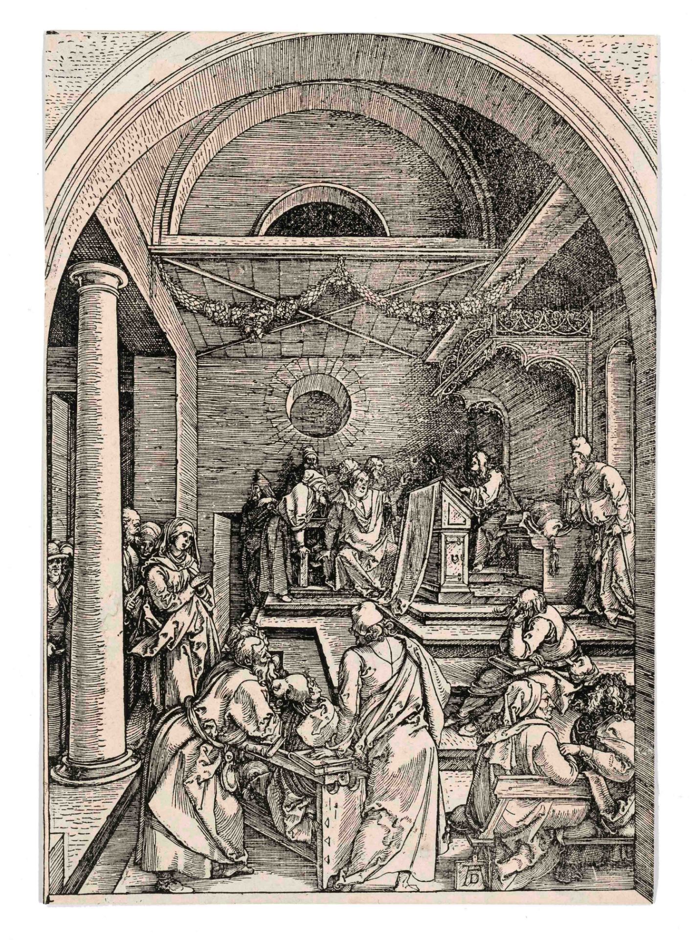 Dürer, Albrecht. 1471 - Nuremberg - 1528. twelve year old Jesus in the temple. Woodcut/paper,