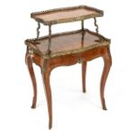 Side table with shelf, France 20th c., walnut and burr walnut, brass frame and applications, 99 x 77