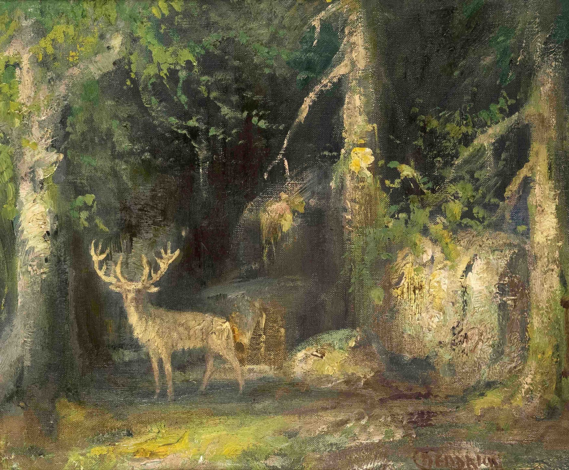 Hendrich, Hermann. 1856 Heringen/Harz - 1931 Schreiberhau. The white stag. 1915. oil/canvas,