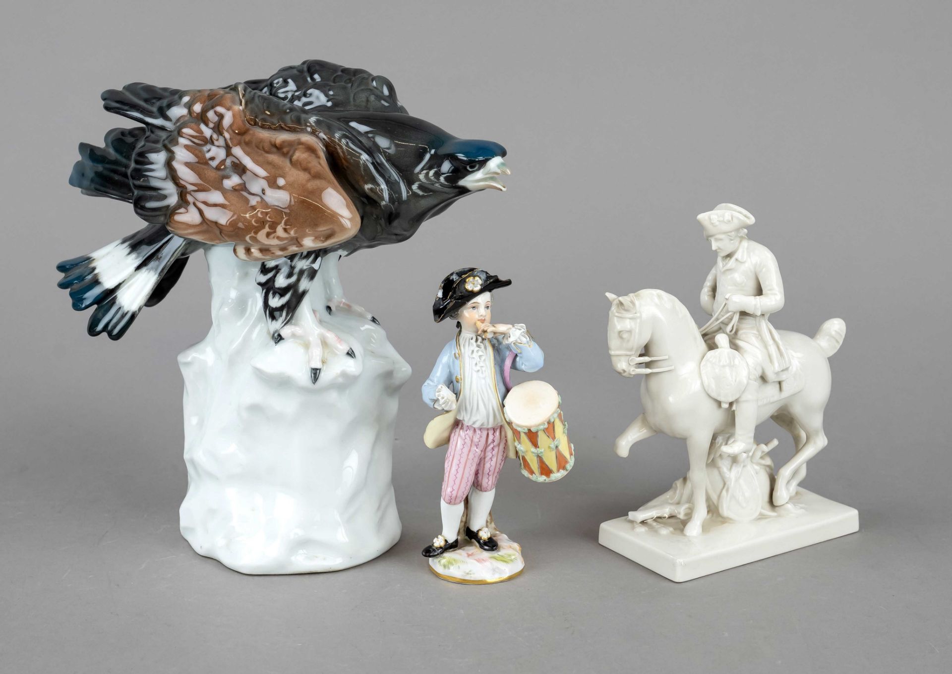 Three figures, gardener's child with drum, Meissen, Knauff Schwerter 1850-1924, 1st choice, model