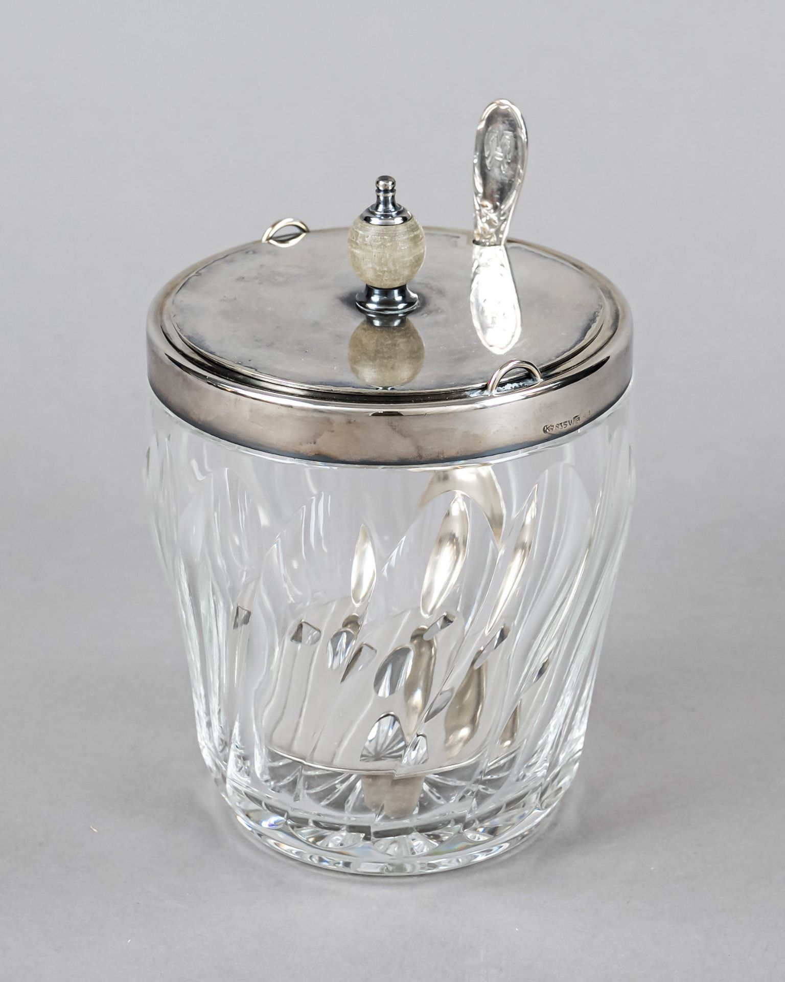 Ice container with silver rim mounting, German, 20th c., maker's mark Wilhelm Binder, Schwäbisch