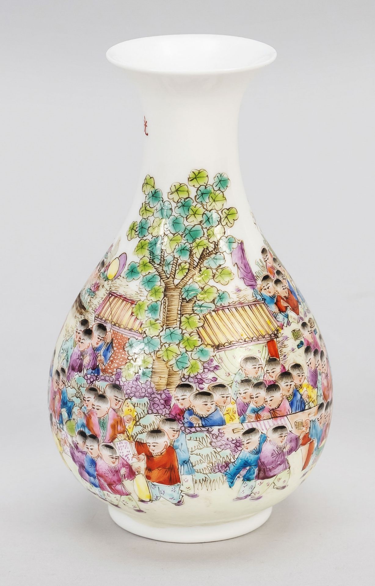 Congratulation bottle vase 100 children, China, probably Qing Guangxu period(1875-1908), light paper