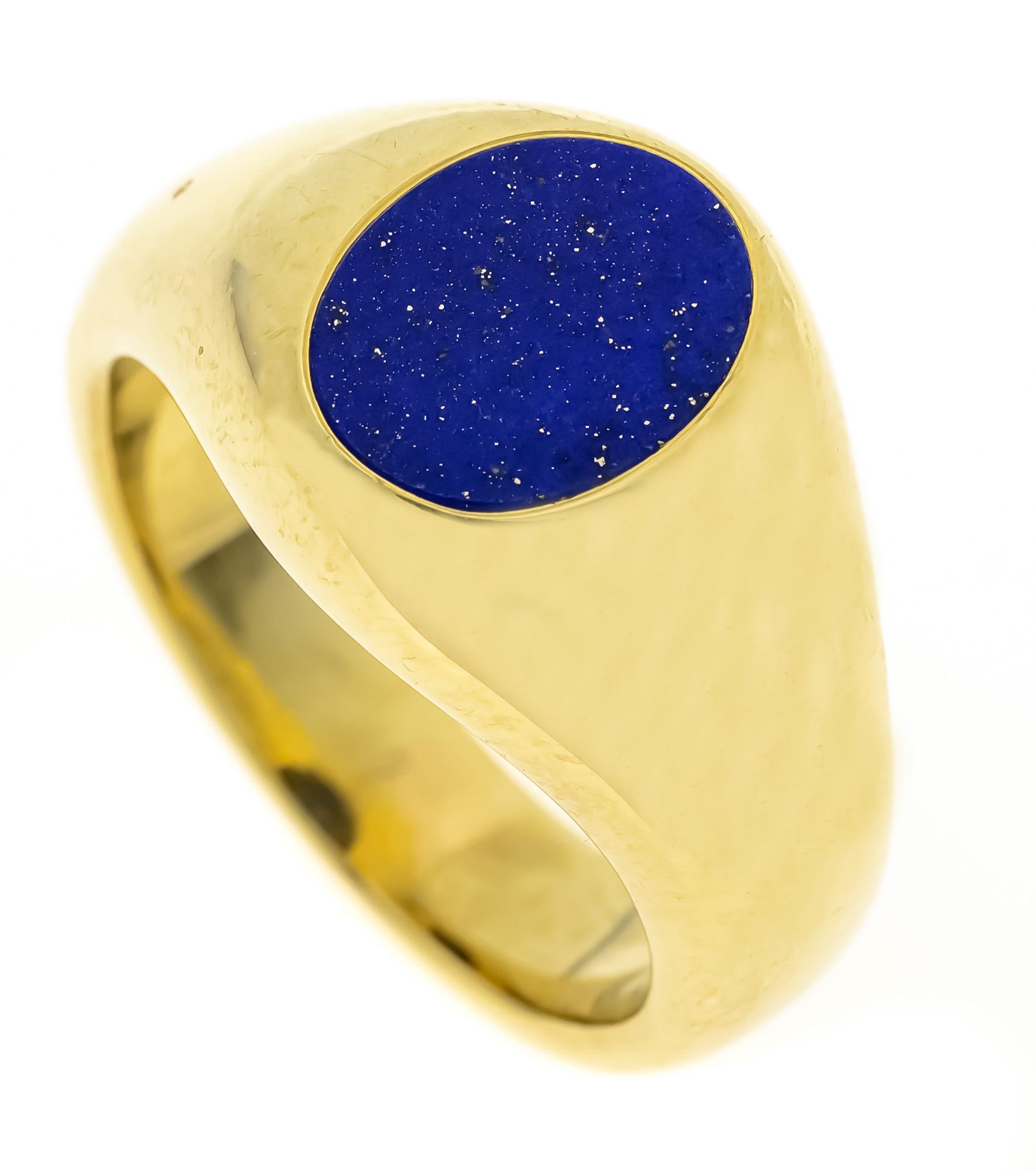 Men's ring GG 585/000 with an oval lapis lazuli layer stone 11 x 9 mm, RG 62, 22,0 g