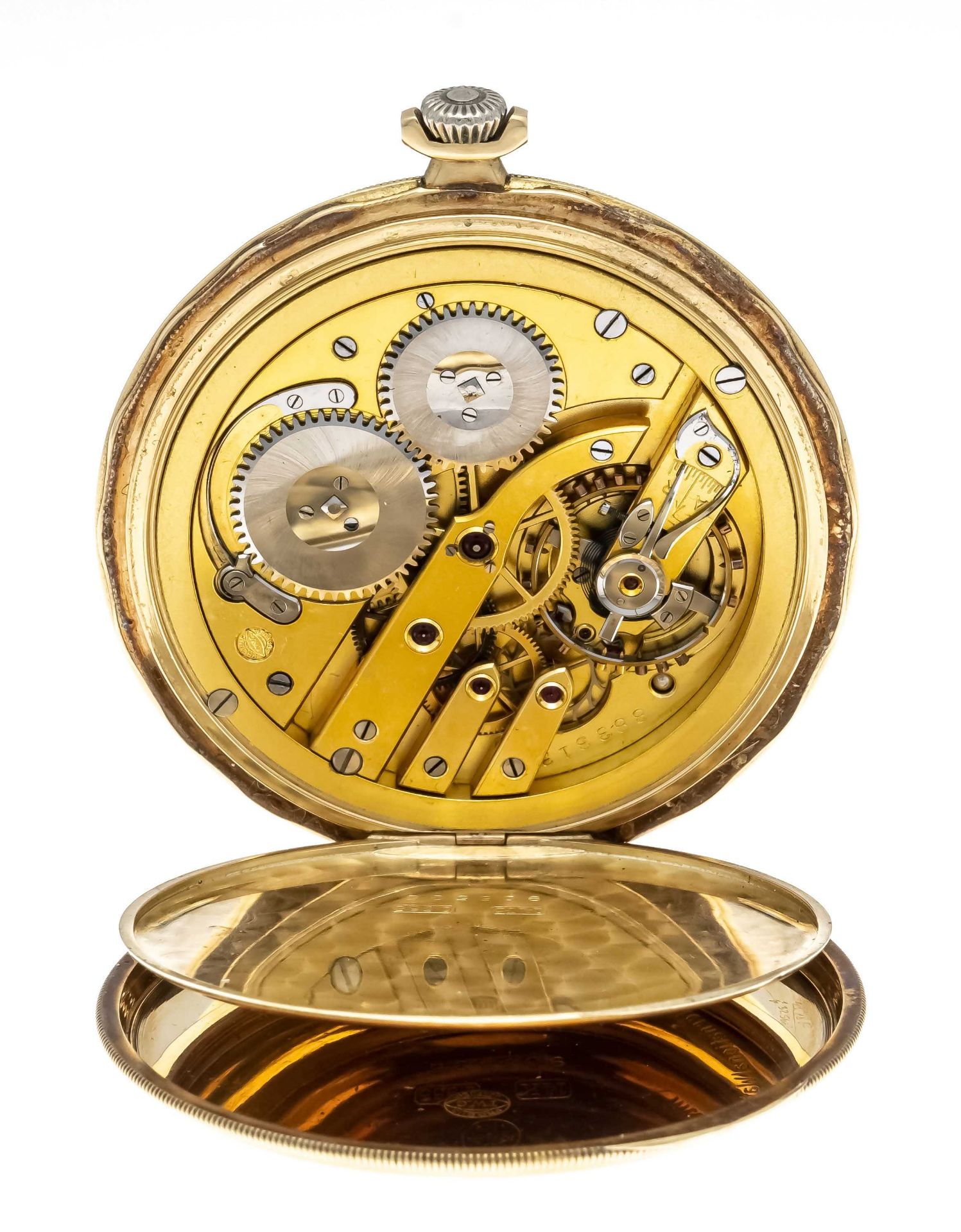 IWC gentleman's pocket watch open, 585/000 GG, coin rim cover and back decorated with checkerboard - Image 3 of 4