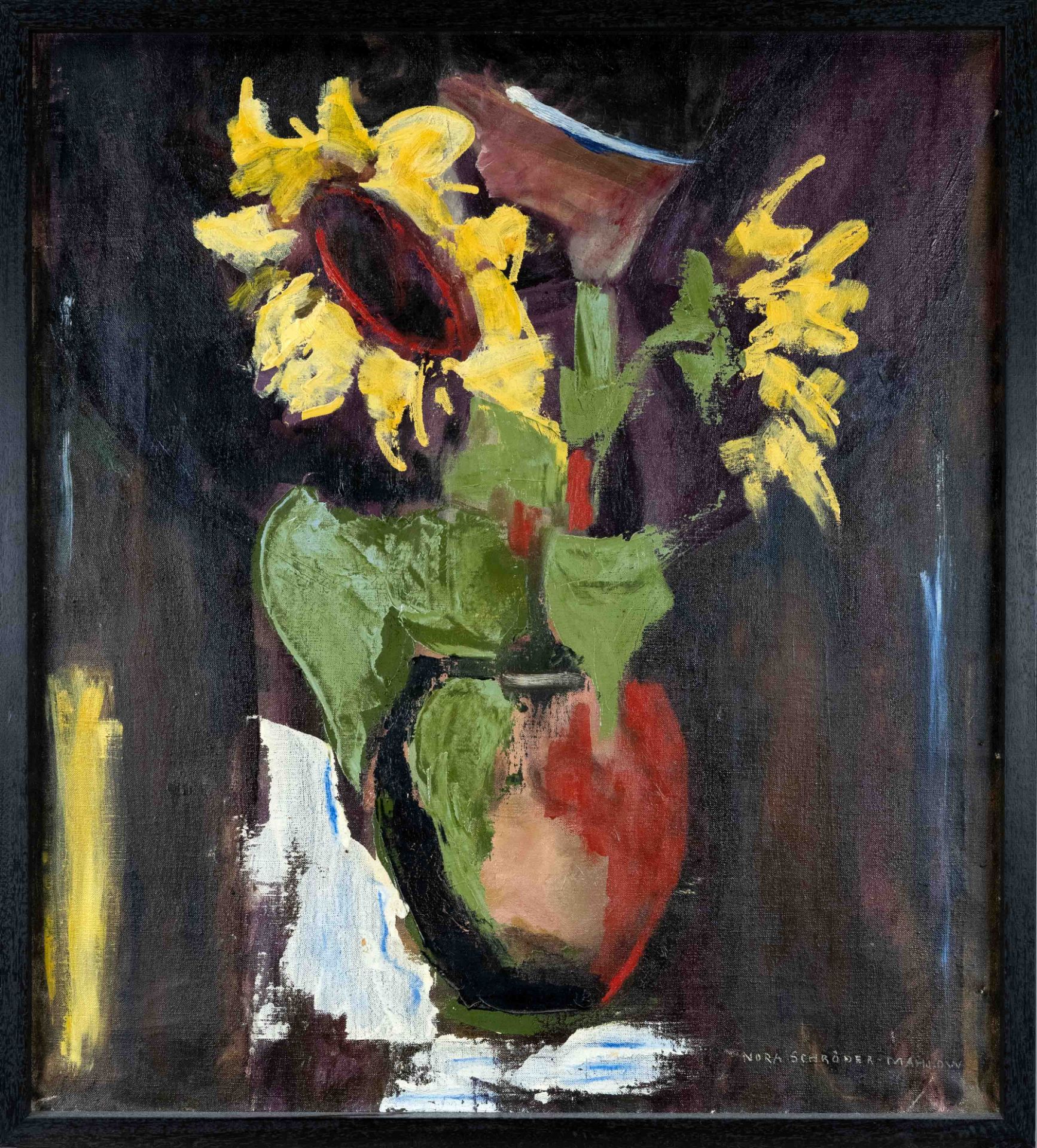 Nora Schröder-Mahlow, painter mid-20th c., expressive floral still life, oil on canvas, signed lower