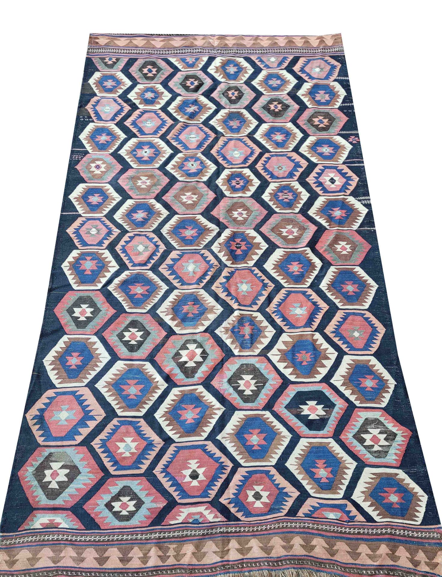 Kilim, slightly worn, some old little repairs, fringes short, 315 x 167 cm