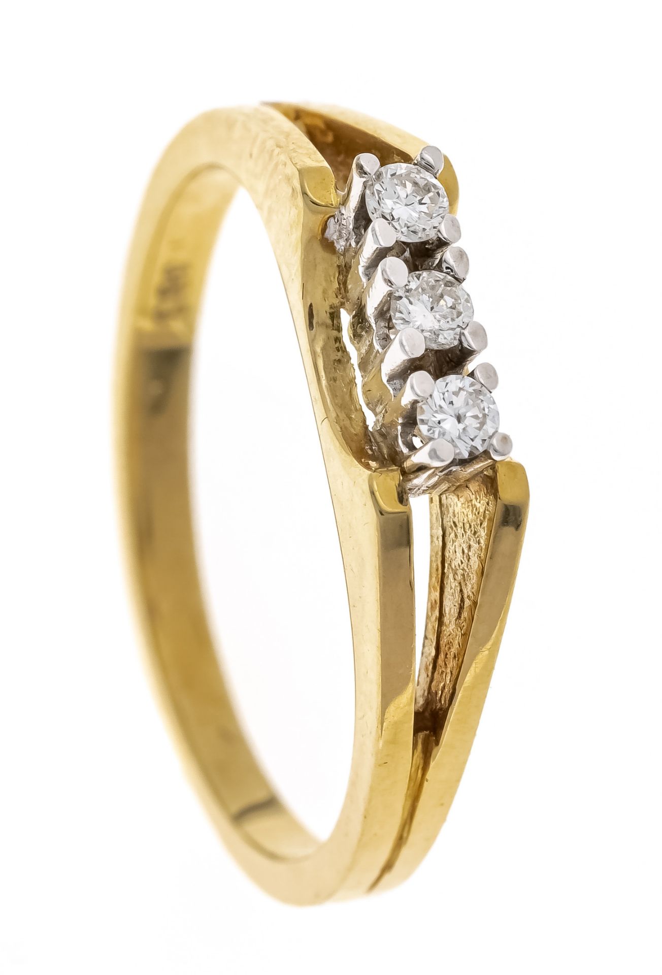 Solitaire diamond ring GG/WG 585/000 with 3 brilliant-cut diamonds, total 0.12 ct W/SI, RG 54, 3.3