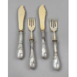 Fish cutlery for six persons, 20th century, silver 800/000, filled handles with floral and