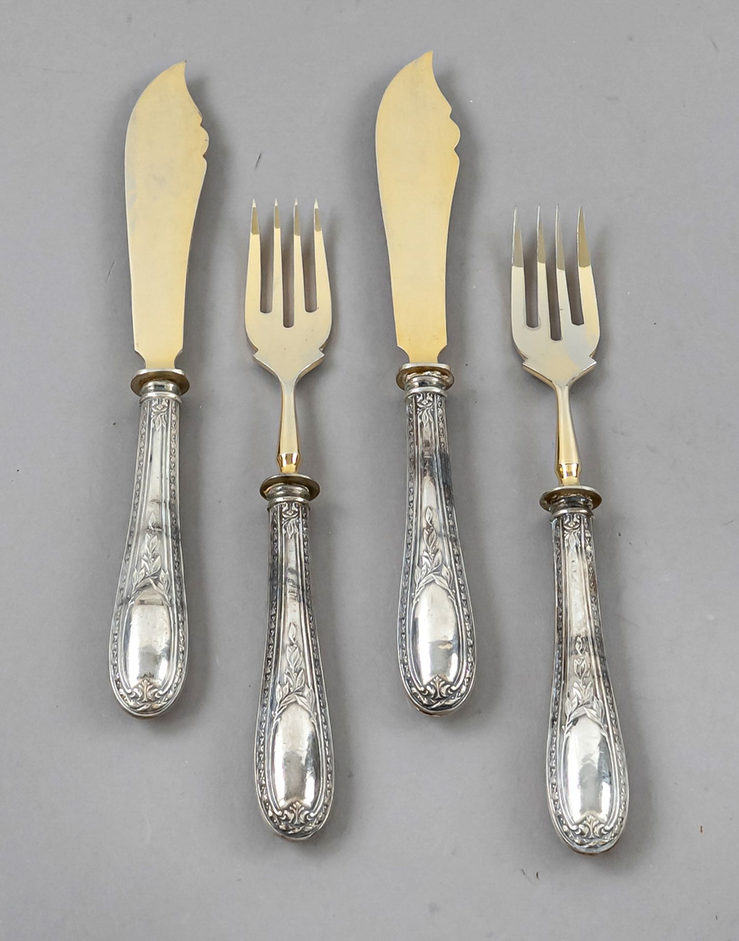 Fish cutlery for six persons, 20th century, silver 800/000, filled handles with floral and