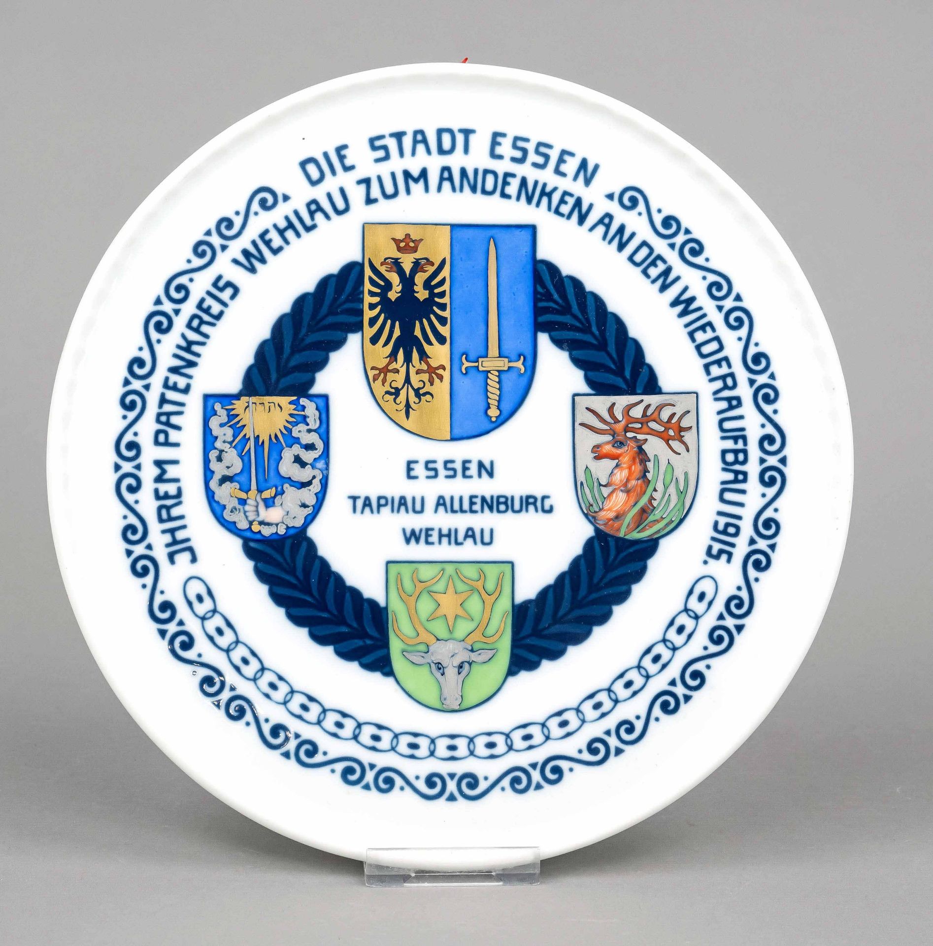Patriotic wall plate, KPM Berlin, mark 1870-1945, 1st choice, red and blue imperial orb marks,