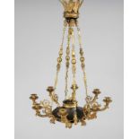 Empire style ceiling chandelier, late 19th century, gilded bronze and iron. Profiled and