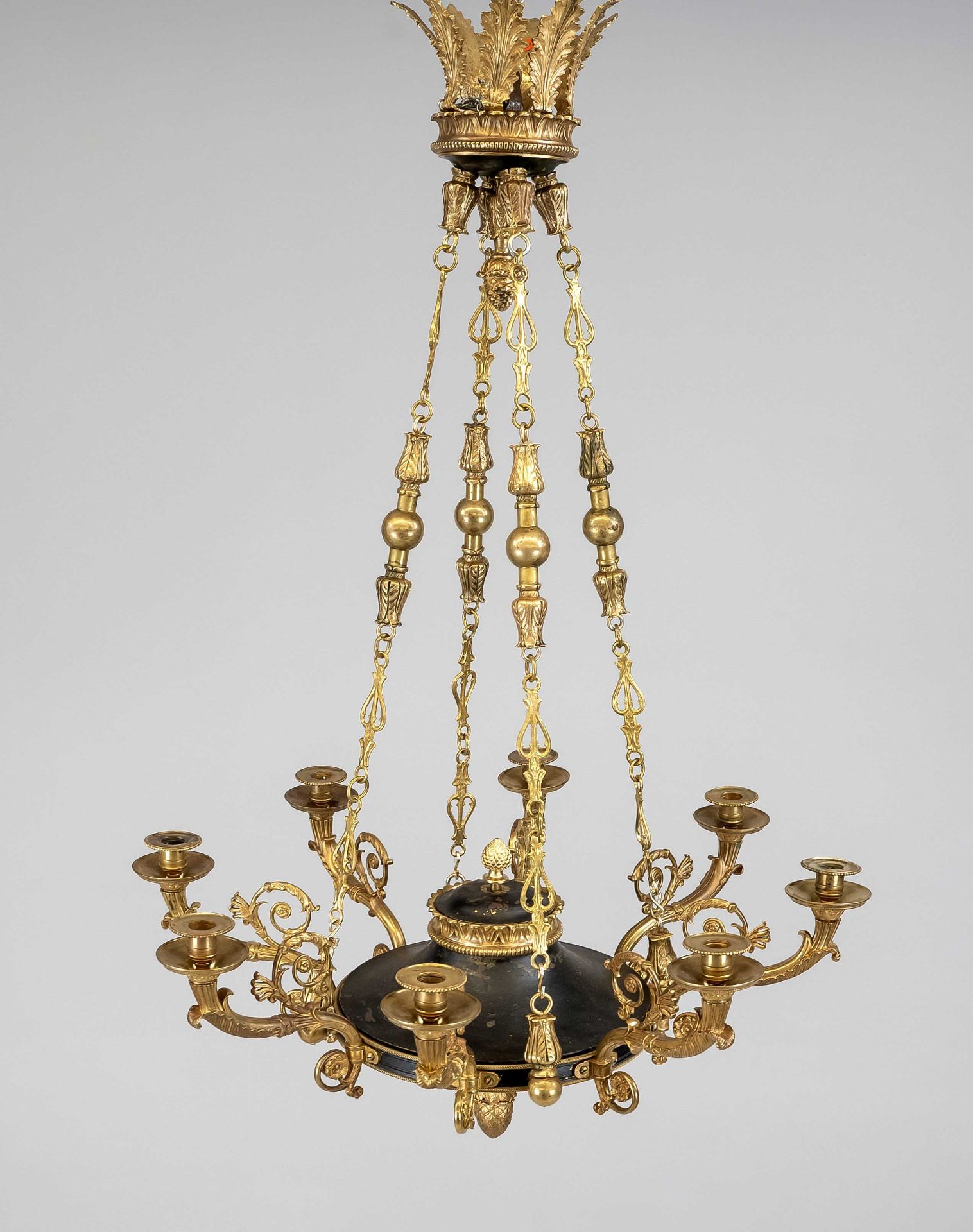 Empire style ceiling chandelier, late 19th century, gilded bronze and iron. Profiled and