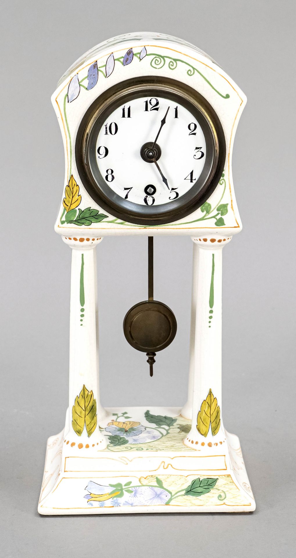 Art nouveau pendulum, porcelain, polychrome floral painted, in the foot marked ''Zwid Holland,