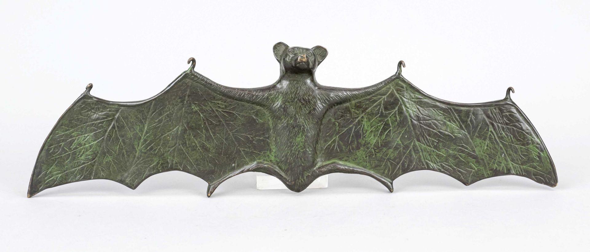 Unidentified sculptor end of 20th c., nice and rare sculpture of a bat hanging upside down, green