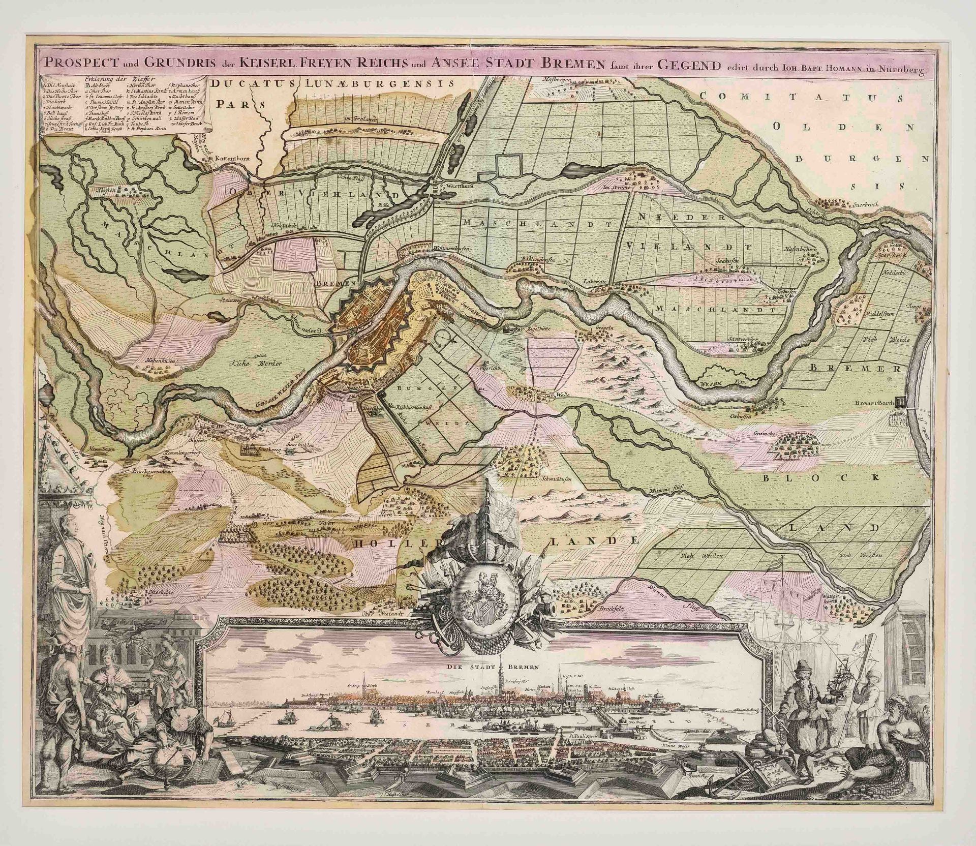 Historical map Bremen Prospect and ground plan of the Keiserl. Freyen Reichs und Ansee Stadt