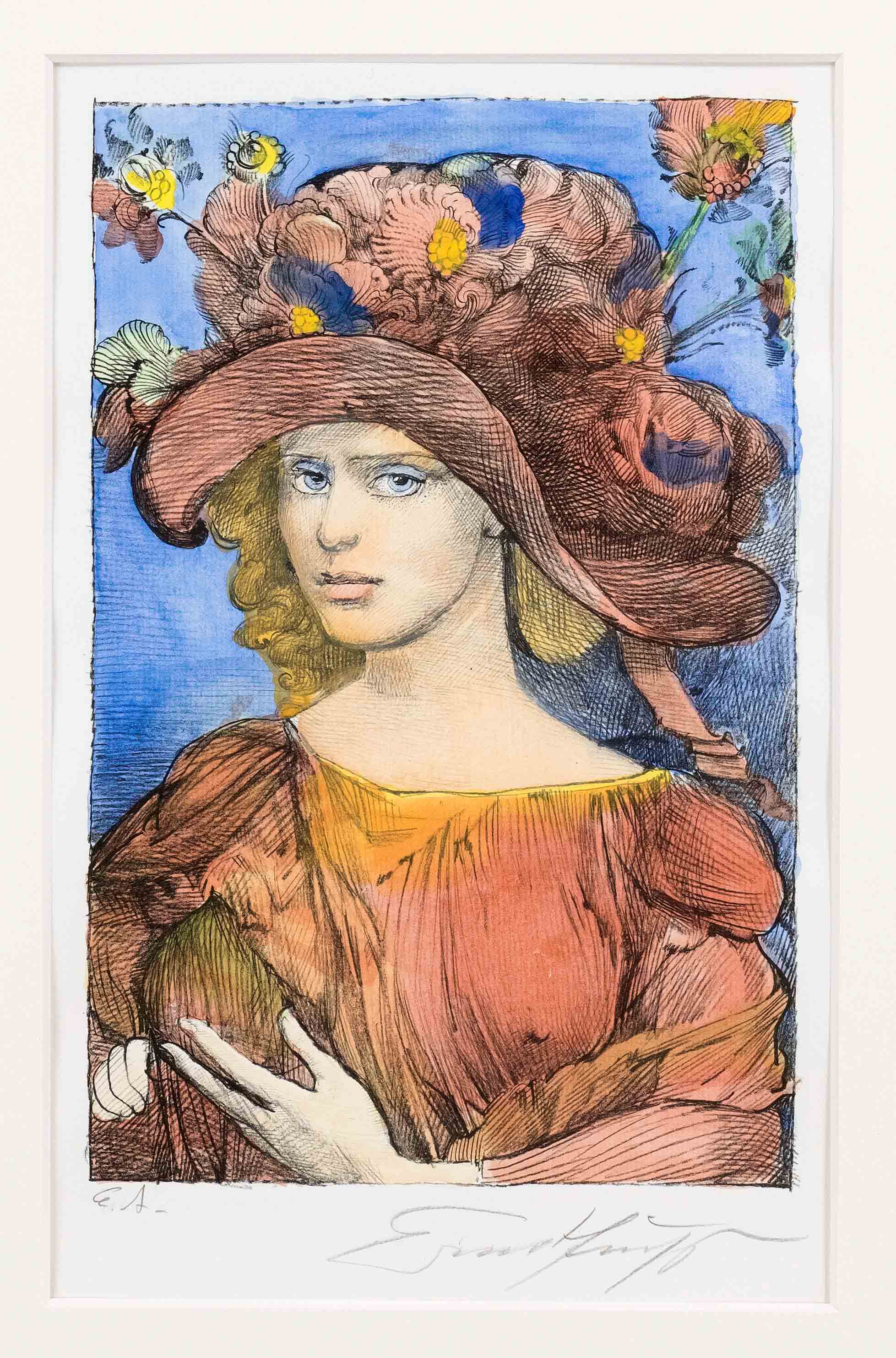 Fuchs, Ernst. 1930 - Vienna - 2015. Flora with flower hat. Color lithograph, signed Ernst Fuchs