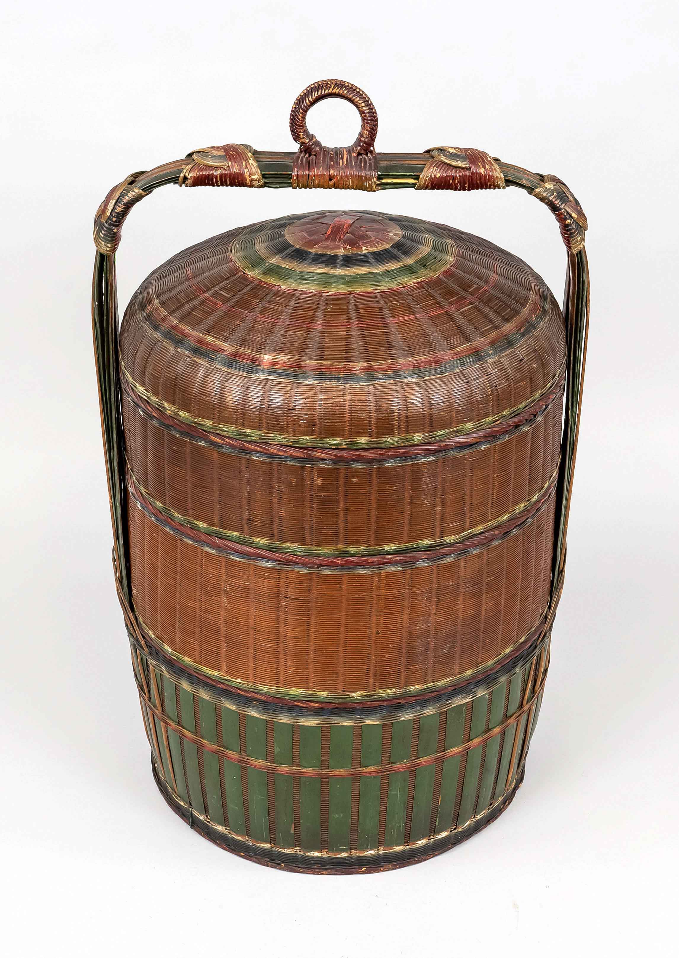 China wicker basket, China or Vietnam, 20th c., woven stacking basket with hanging, according to