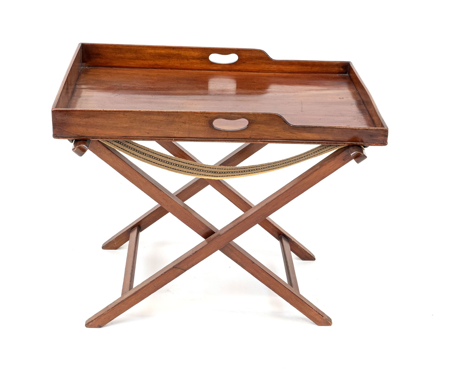 English tray table, 19th c., mahogany, folding frame, 55 x 81 x 50 cm.