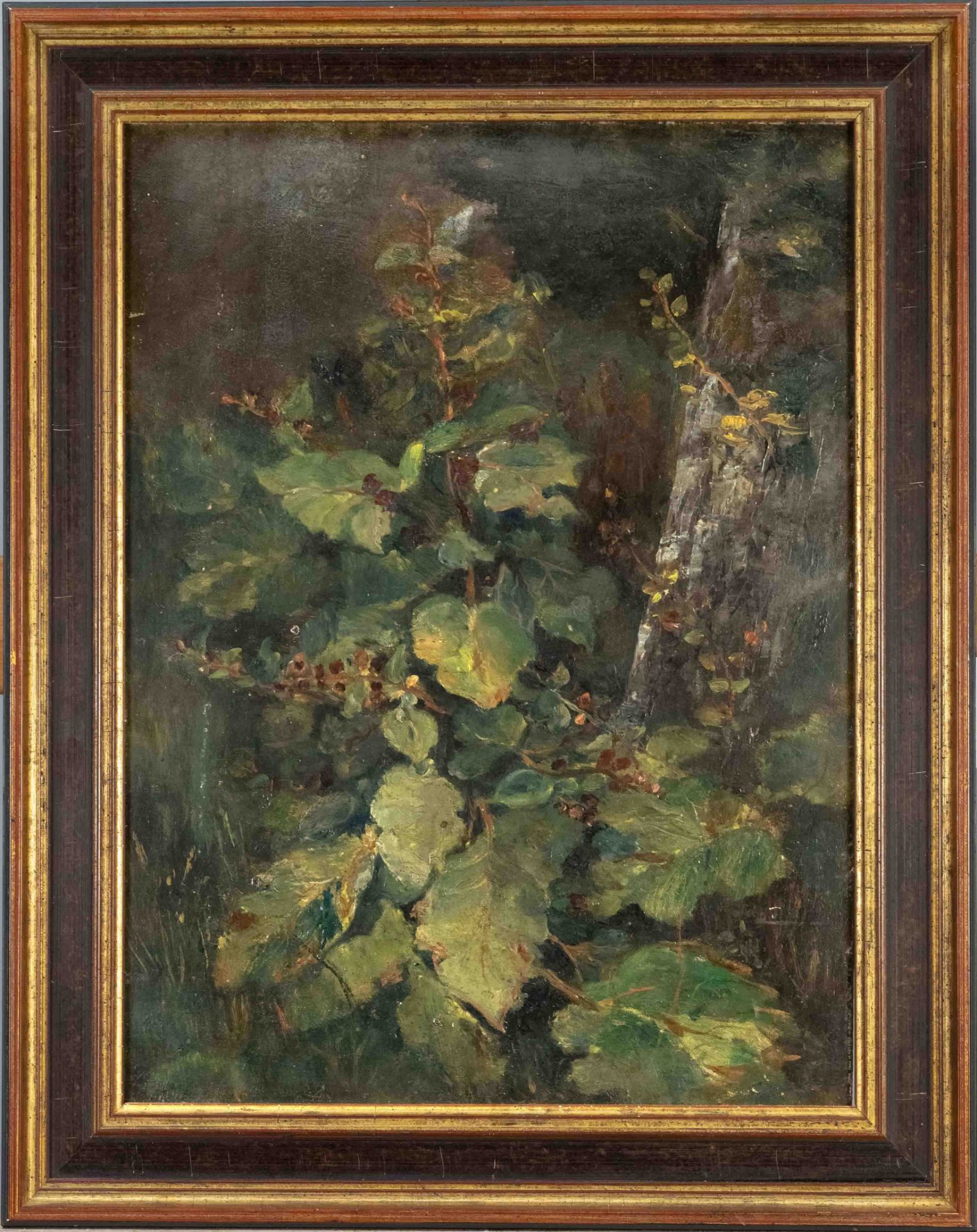 Anonymous painter of the 19th century, plant study, oil on wood, unsigned, stamp of the Parisian