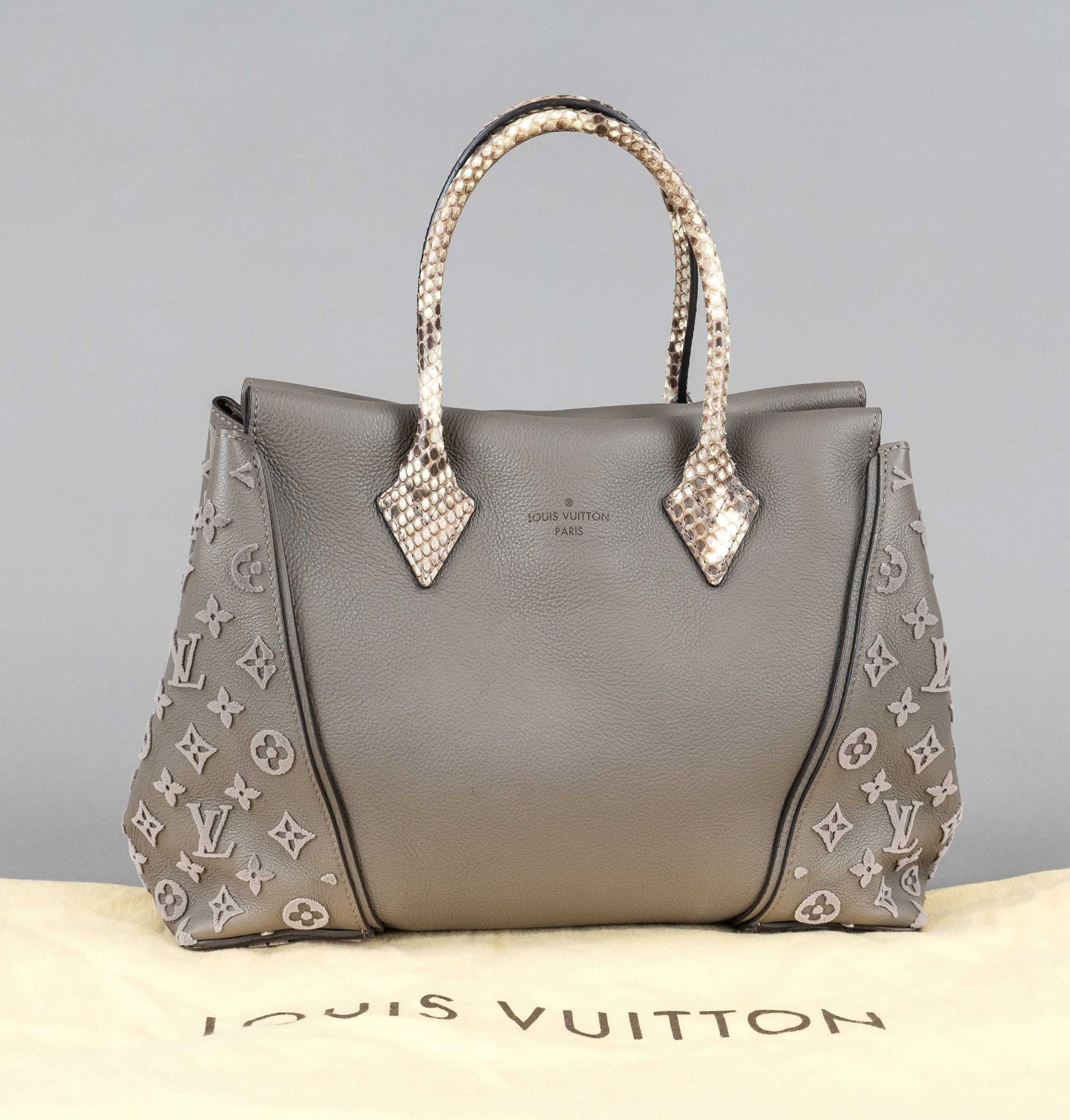 Louis Vuitton, Galet Beige Flocked Monogram Velvet and Veau Cachemire Leather W PM Tote Bag, taupe