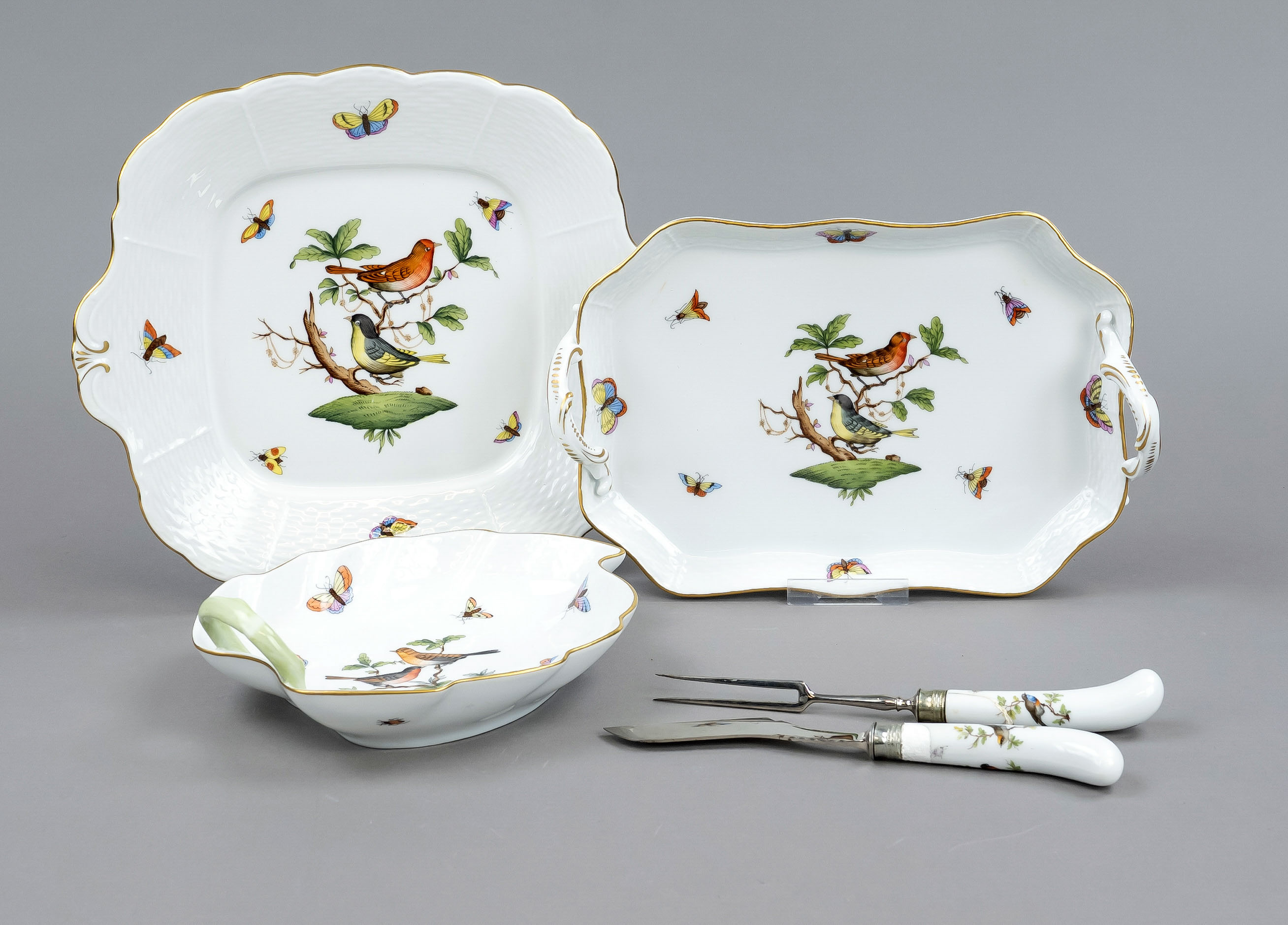 Set of 5 pieces, Herend, Hungary, 20th century, form Osier, decor Rothschild, ornamental gilding,