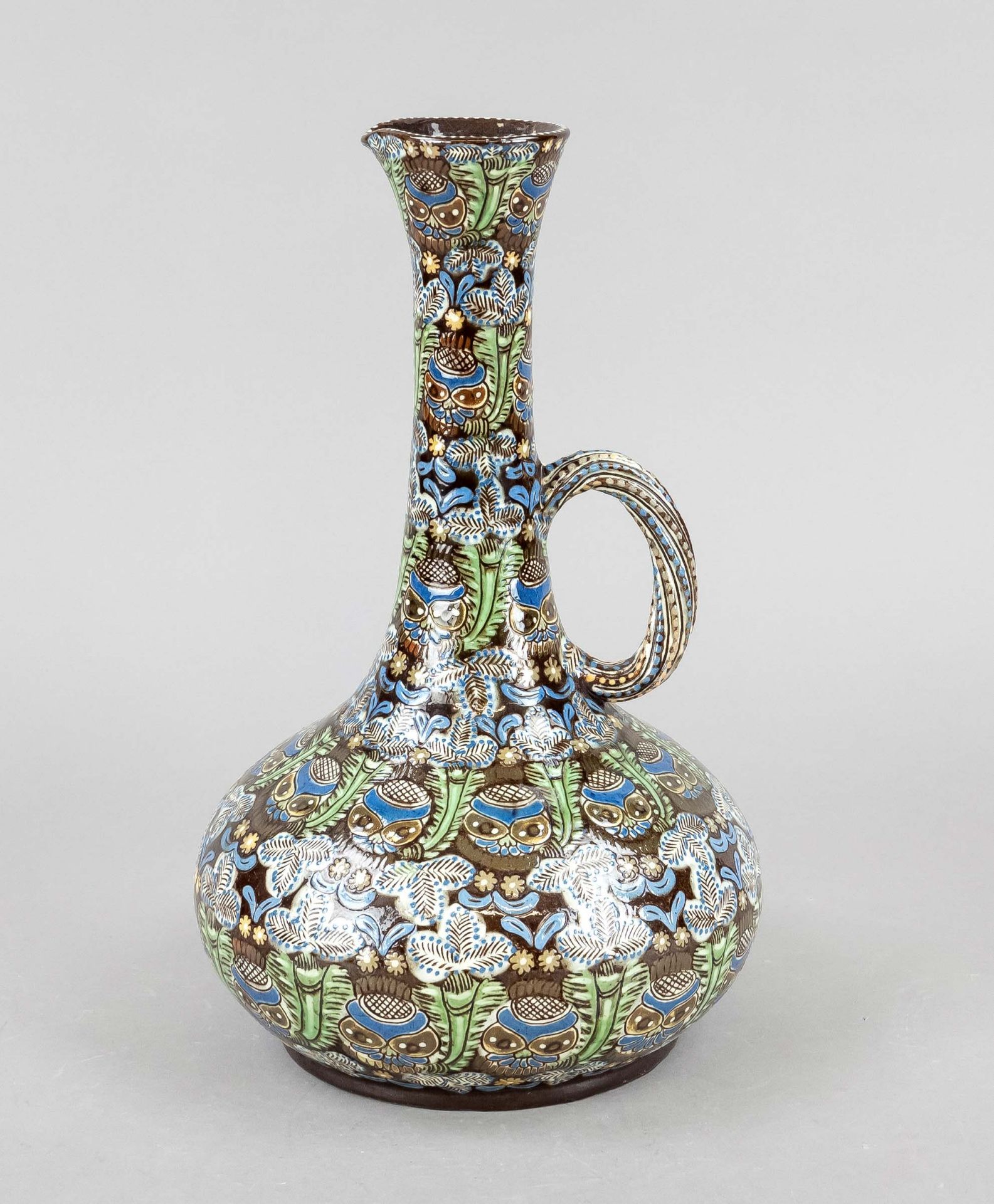 Ceramic vase, Thoune (Thun), Switzerland, around 1900, downward bulging bottle shape with turned