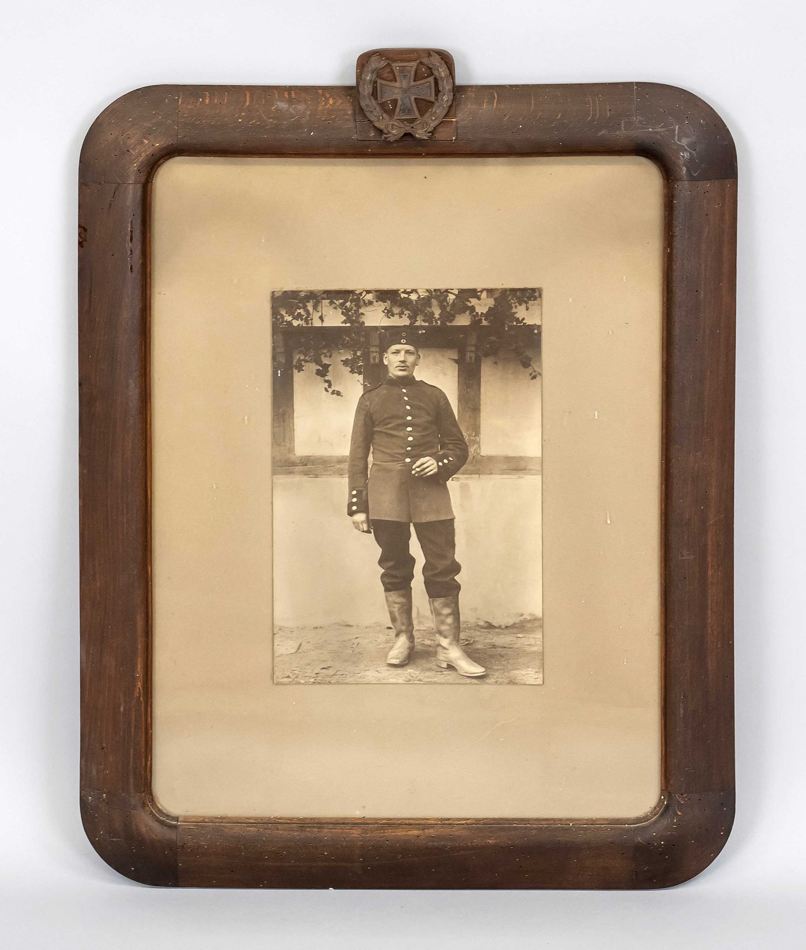 Framed photograph of a soldier/reservist, Germany, WW1. Black & white photograph behind glass in