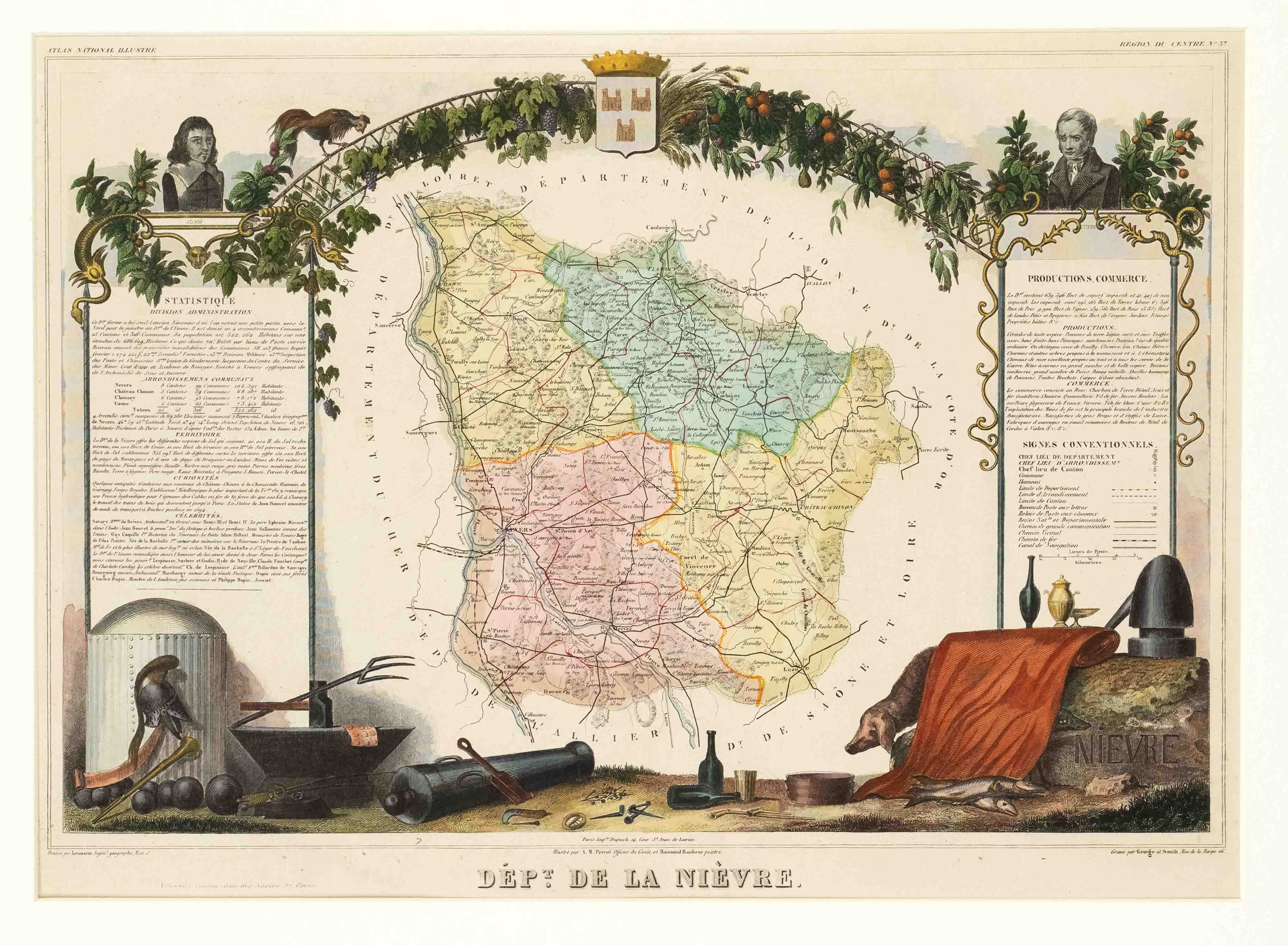 Three historical maps of different French departments, ''Dept. de la Nièvre'', ''Dept. de la Meuse'' - Image 2 of 3