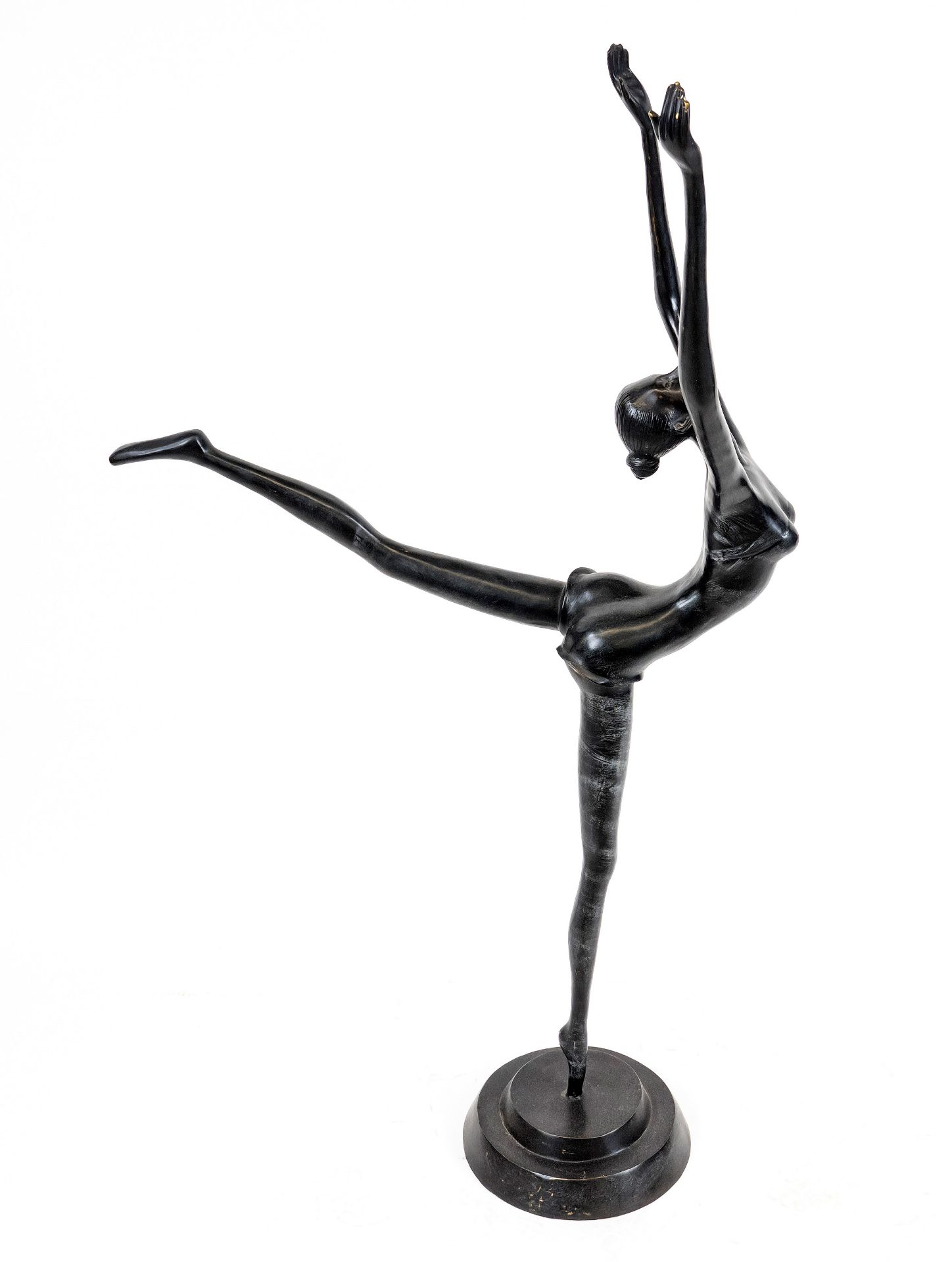 Anonymous sculptor 2nd half of 20th c., large bronze sculpture of a ballerina with overlong limbs,