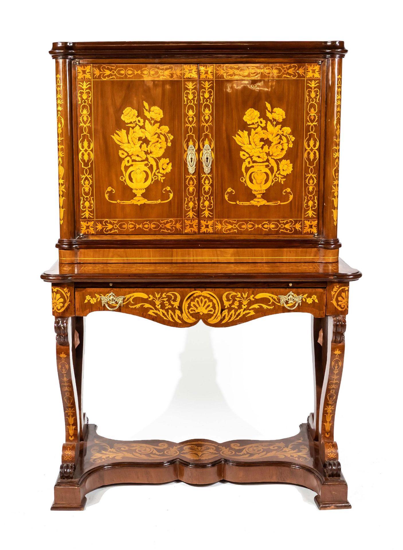 Decorative inlaid writing cabinet in the style of the Italian ebenist Giovanni Battista Gatti,