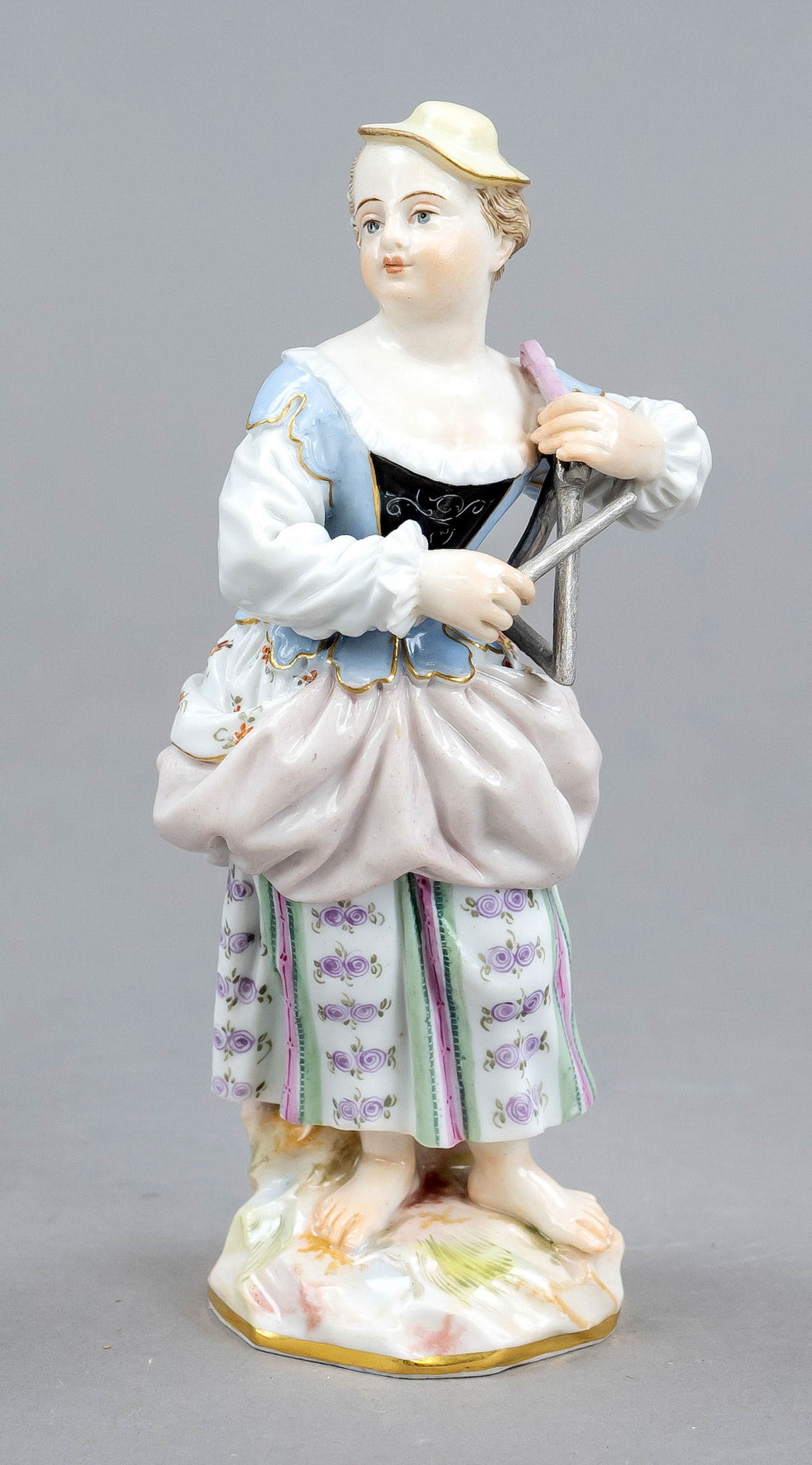 Gardener's girl with triangle, Meissen, Knauff Schwerter 1850-1924, 1st choice, designed by Johann