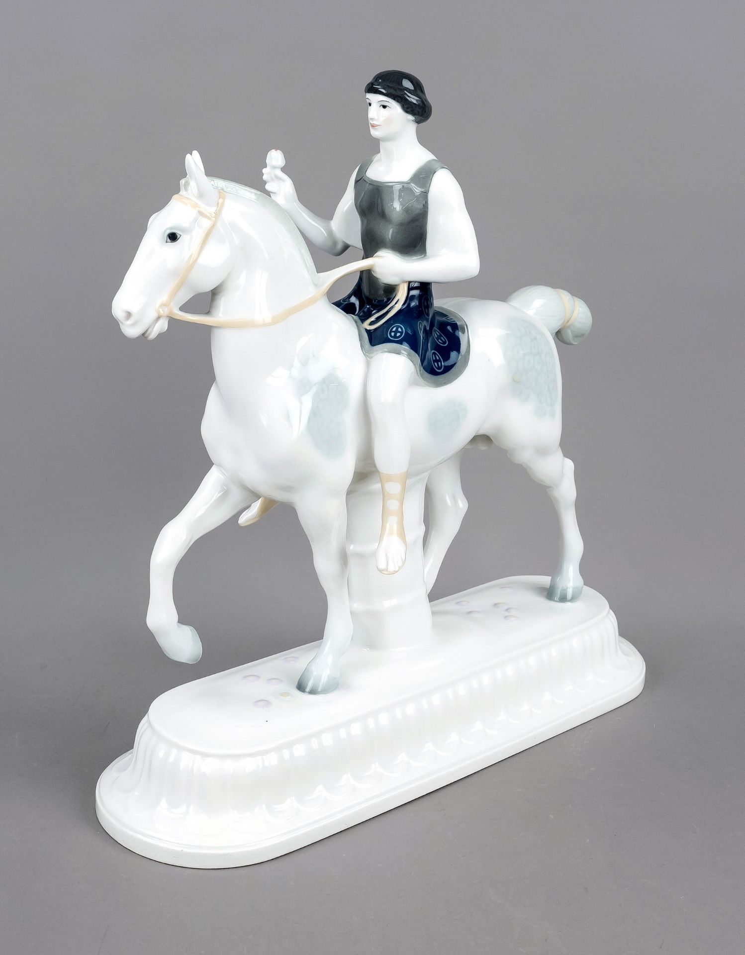 Art Nouveau equestrian figurine, KPM Berlin, mark before 1945, 1st choice, blue imperial orb mark,