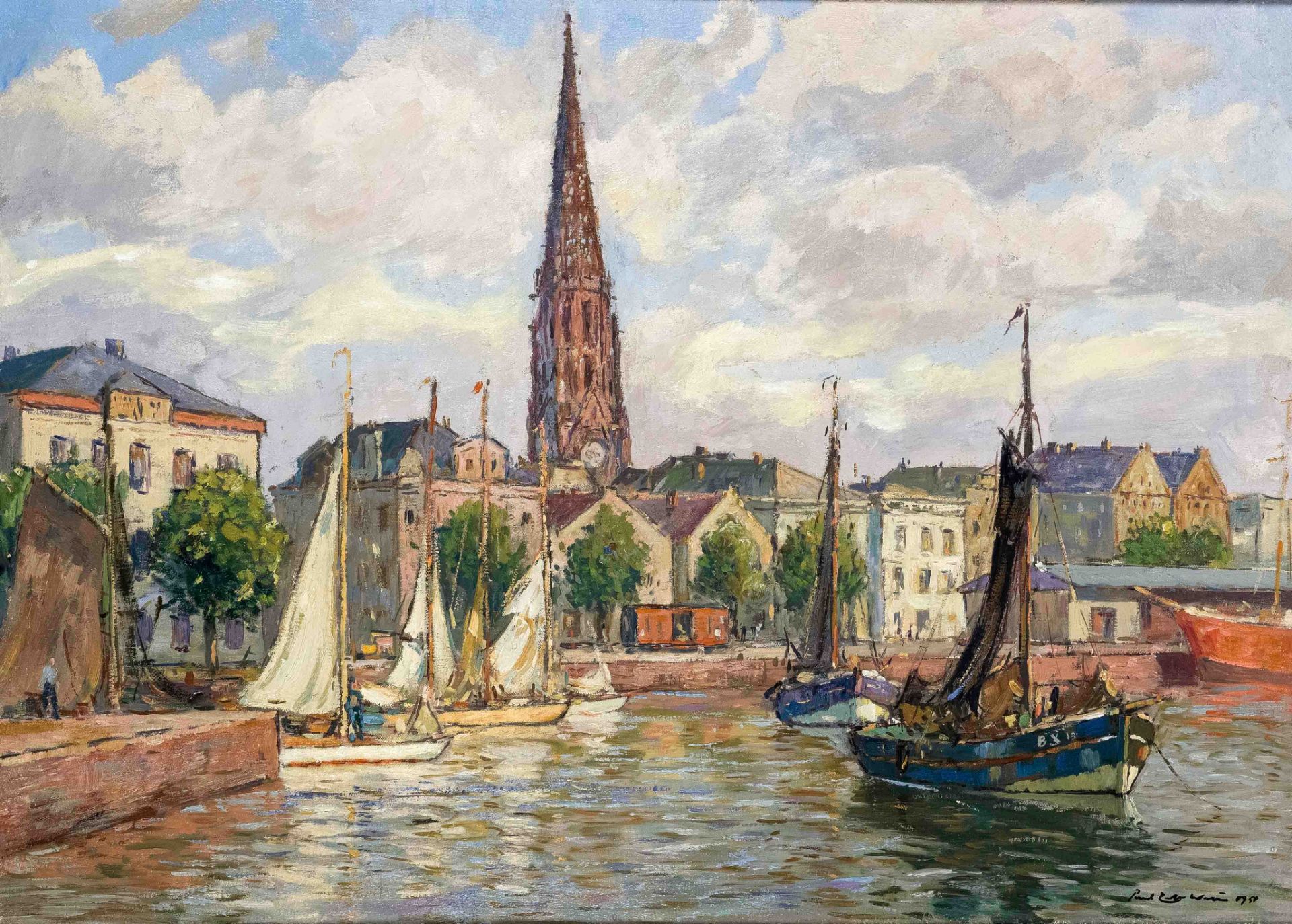 Wilke, Paul Ernst. 1894 Bremerhaven - 1971 Lilienthal. Old harbor of Bremerhaven. 1951. oil/