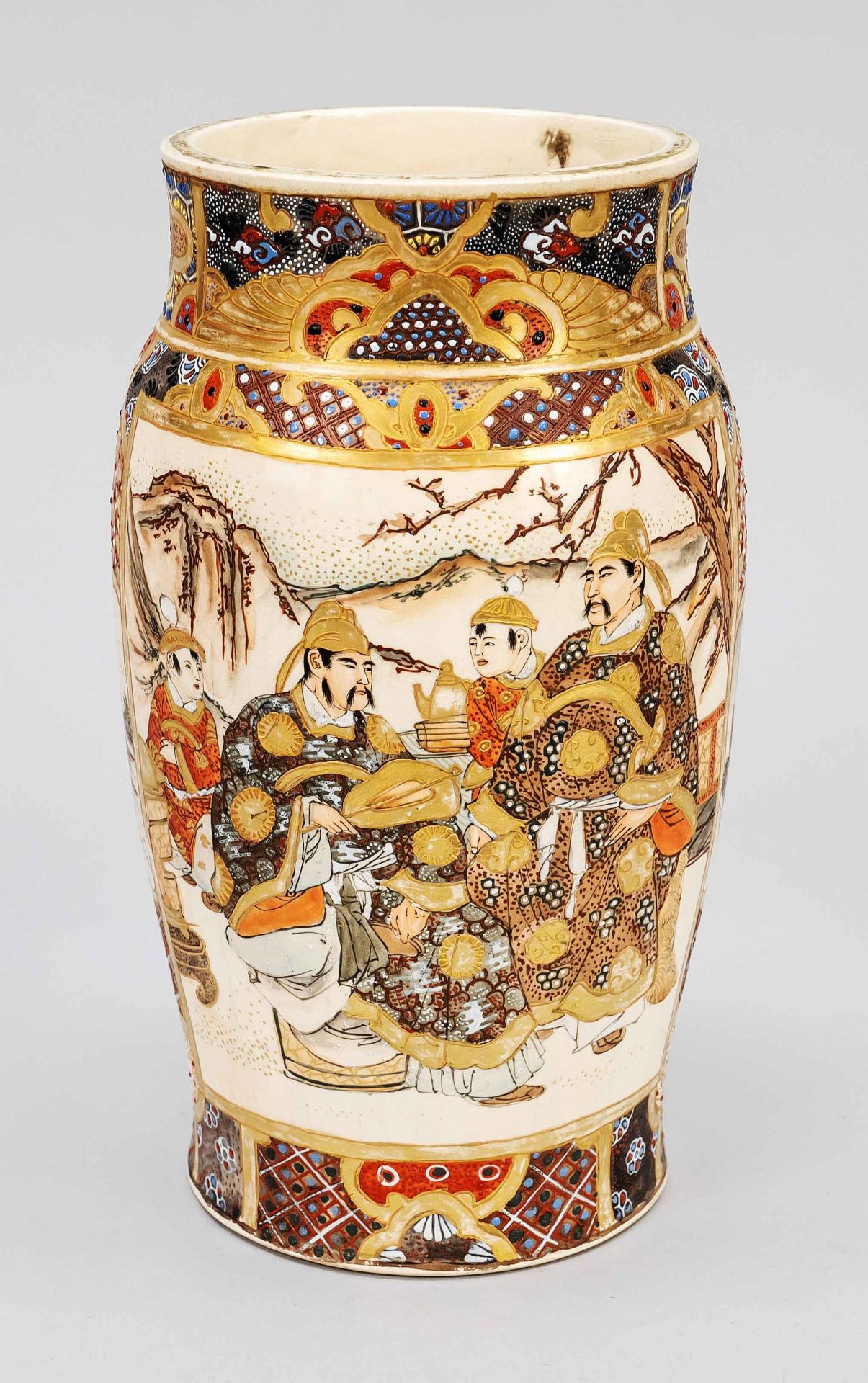 Satsuma vase, Japan, Meiji period(1868-1912), samurai and manchurian children in snowy landscape, - Image 2 of 2