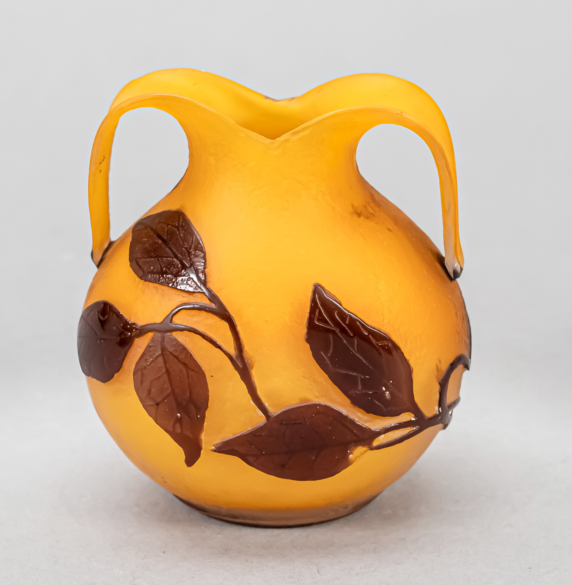 Small vase with handles, France, c. 1920, Daum, Nancy, oval stand, bulbous body, mouth rim