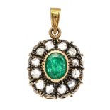 Emerald diamond pendant GG 750/000 and silver with an oval faceted emerald 7,7 x 6,1 mm, green,