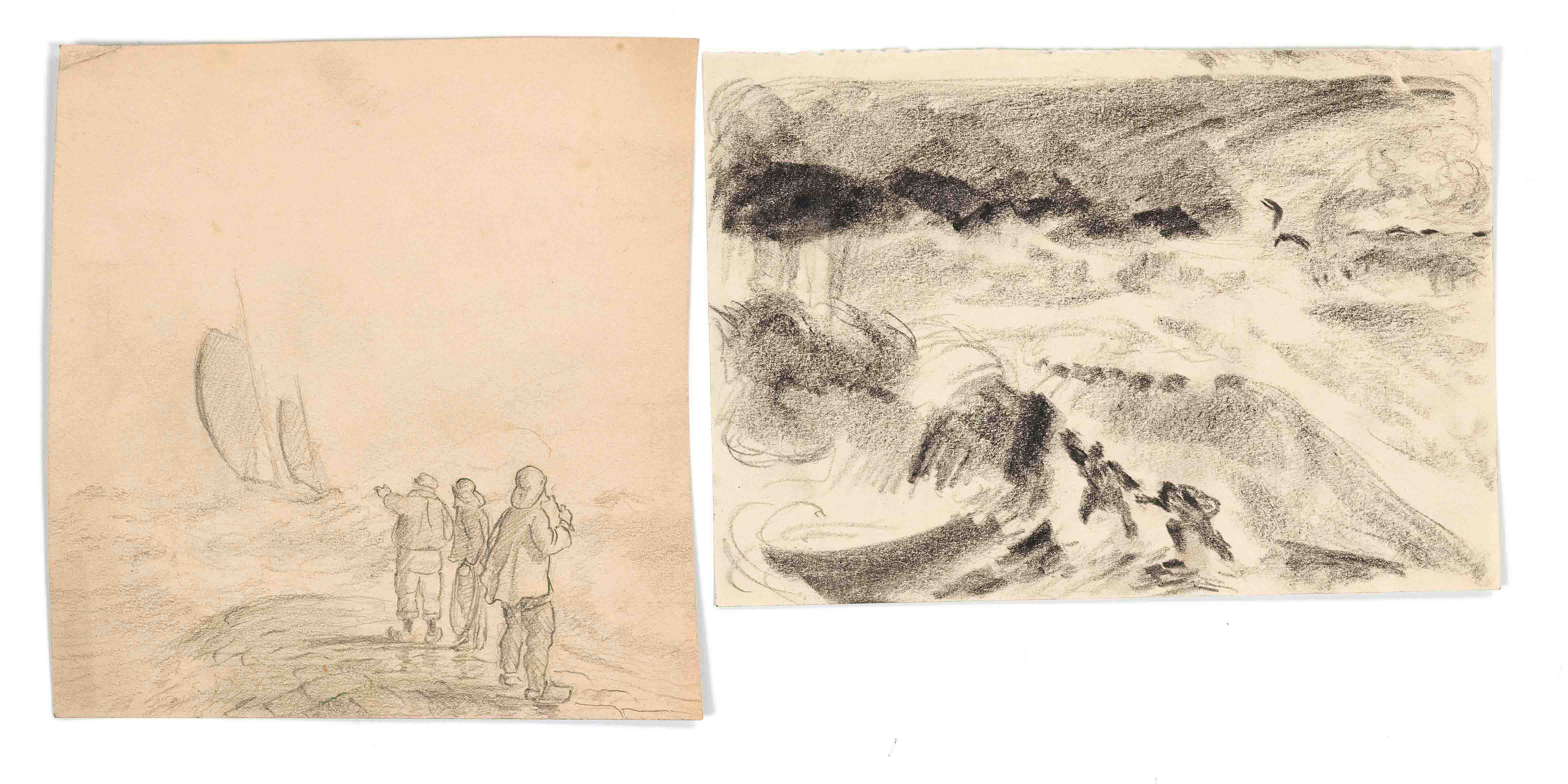 Focke, Wilhelm H. 1878 - Bremen - 1974. 3 drawings. 1) Mountain landscape with two mountaineers. - Image 2 of 2