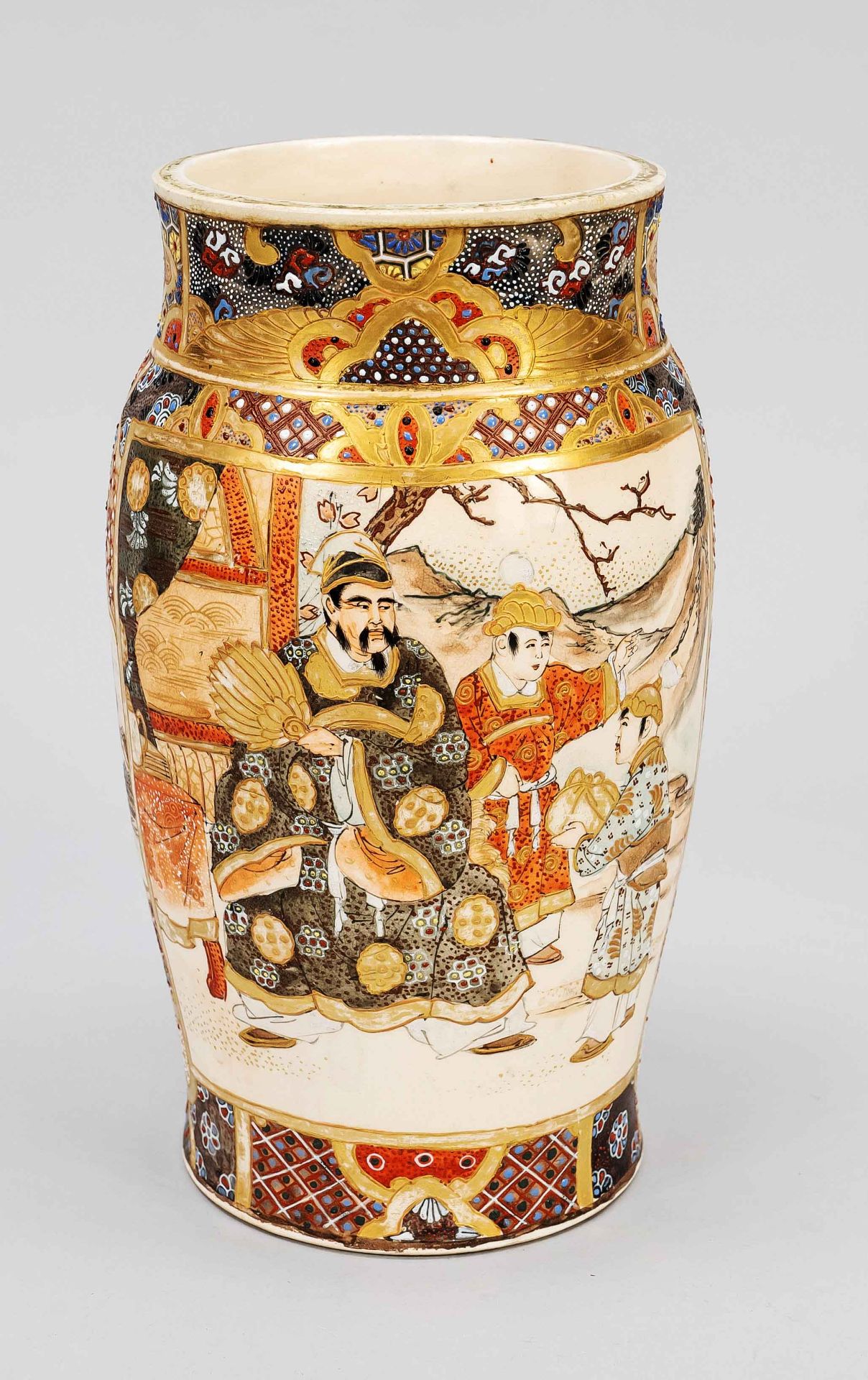 Satsuma vase, Japan, Meiji period(1868-1912), samurai and manchurian children in snowy landscape,