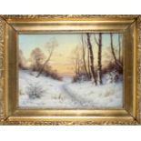 E. Lind, Danish painter 1st half 20th c., Winter landscape in the evening light, oil on canvas,