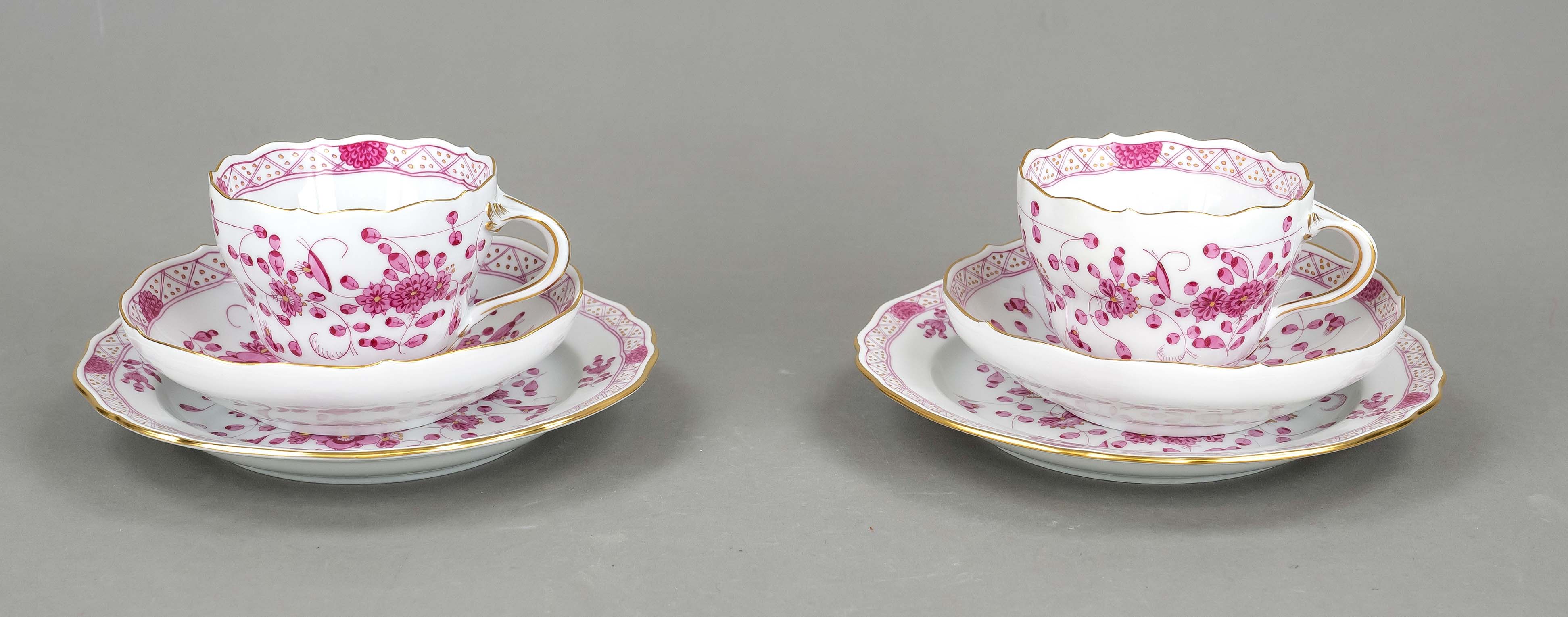 Pair of coffee sets, 6-pieces, Meissen, 2nd half of 20th century, 1st choice, form New Cutout, decor