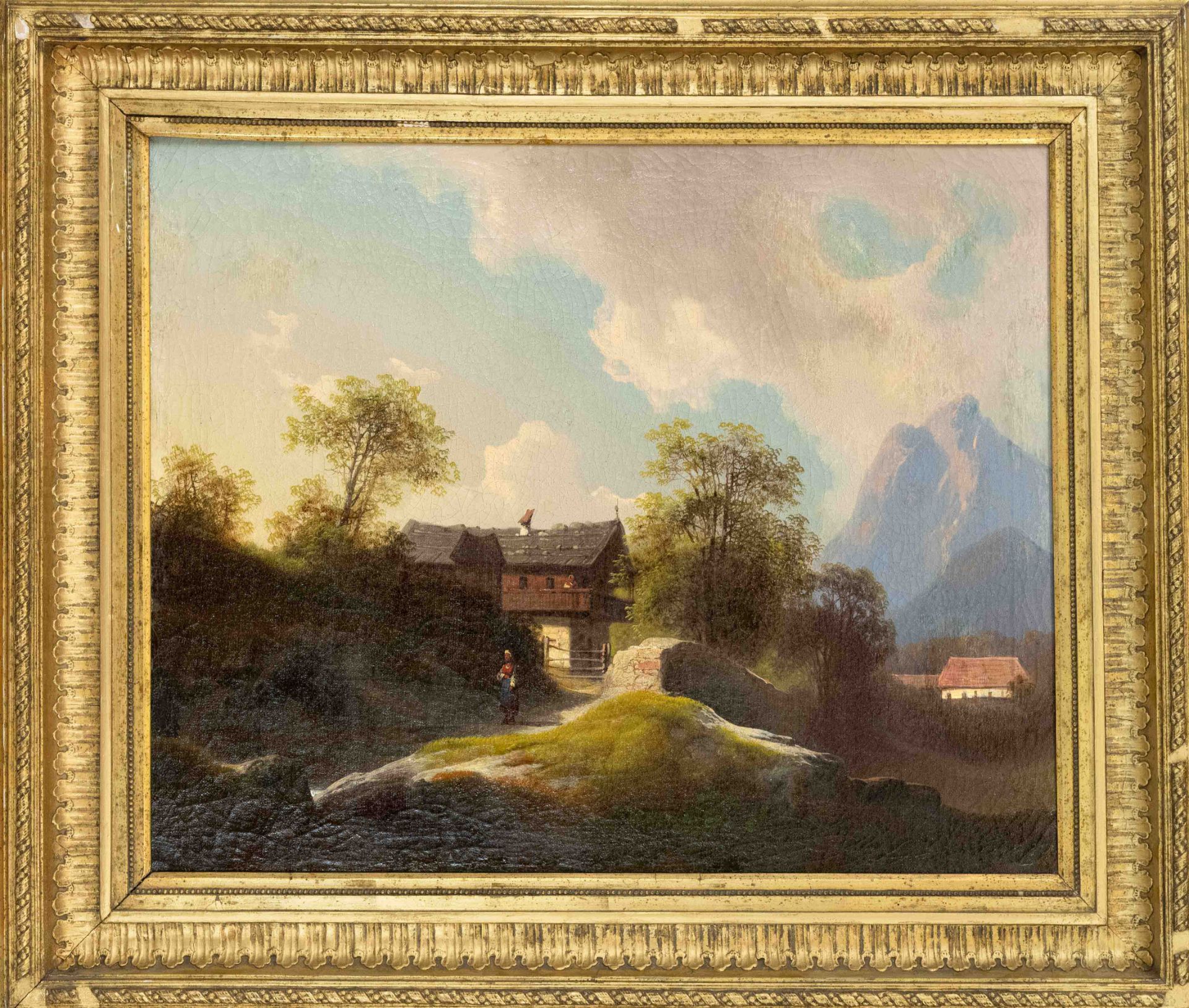 South German landscape painter of the 19th century, Tyrolean alpine idyll, oil on canvas,