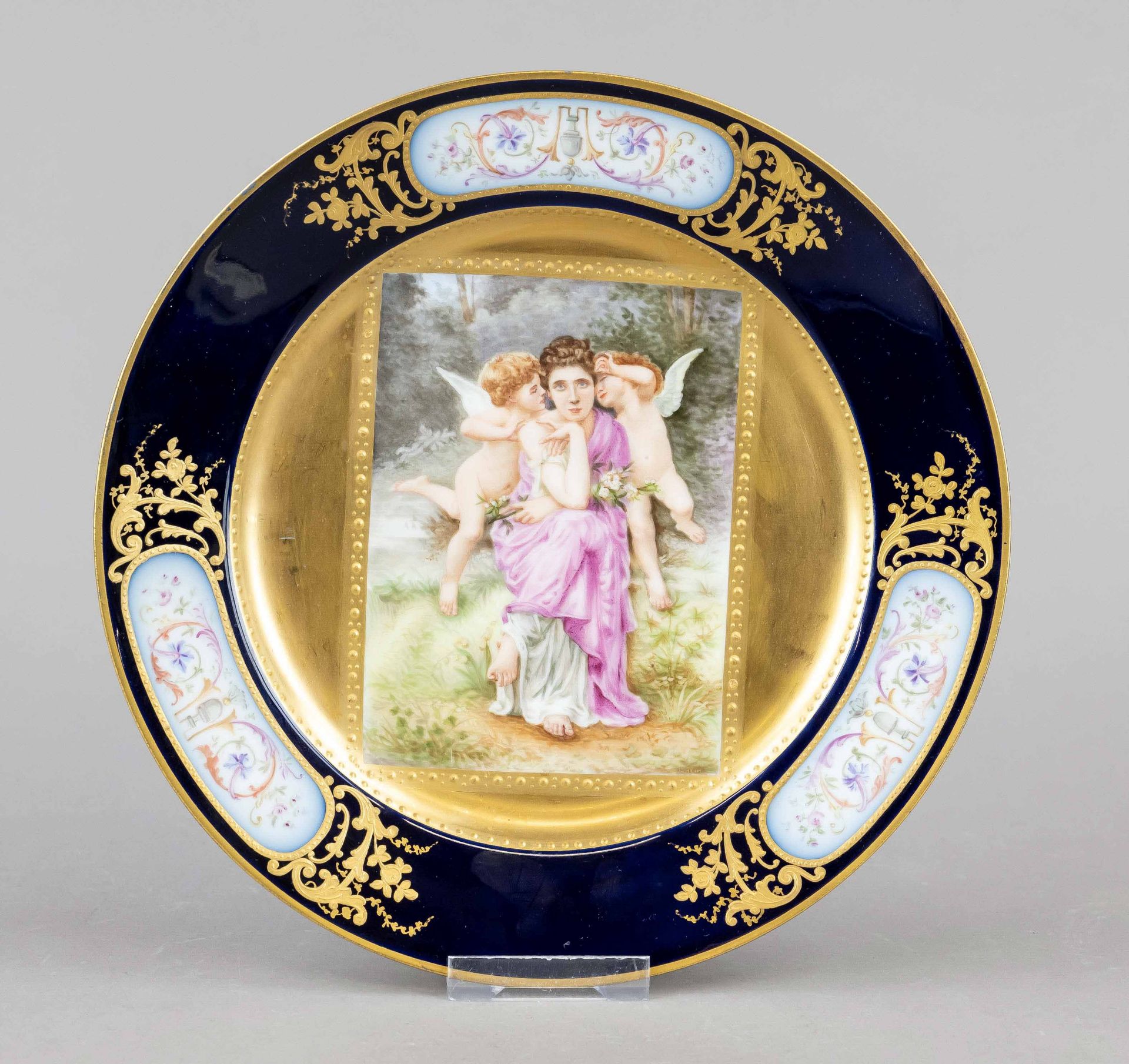 Plate, Vienna, early 20th century, polychrome painting in the mirror, verso inscribed 'Chansons de