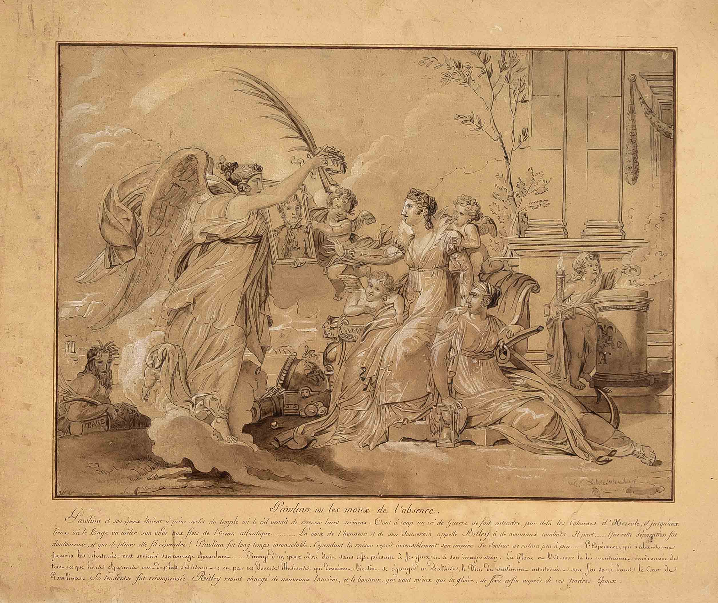 Monogramist AT, ca. 1800, ''Paulina ou les maux de l'absence'', pen and ink in black, brown wash and