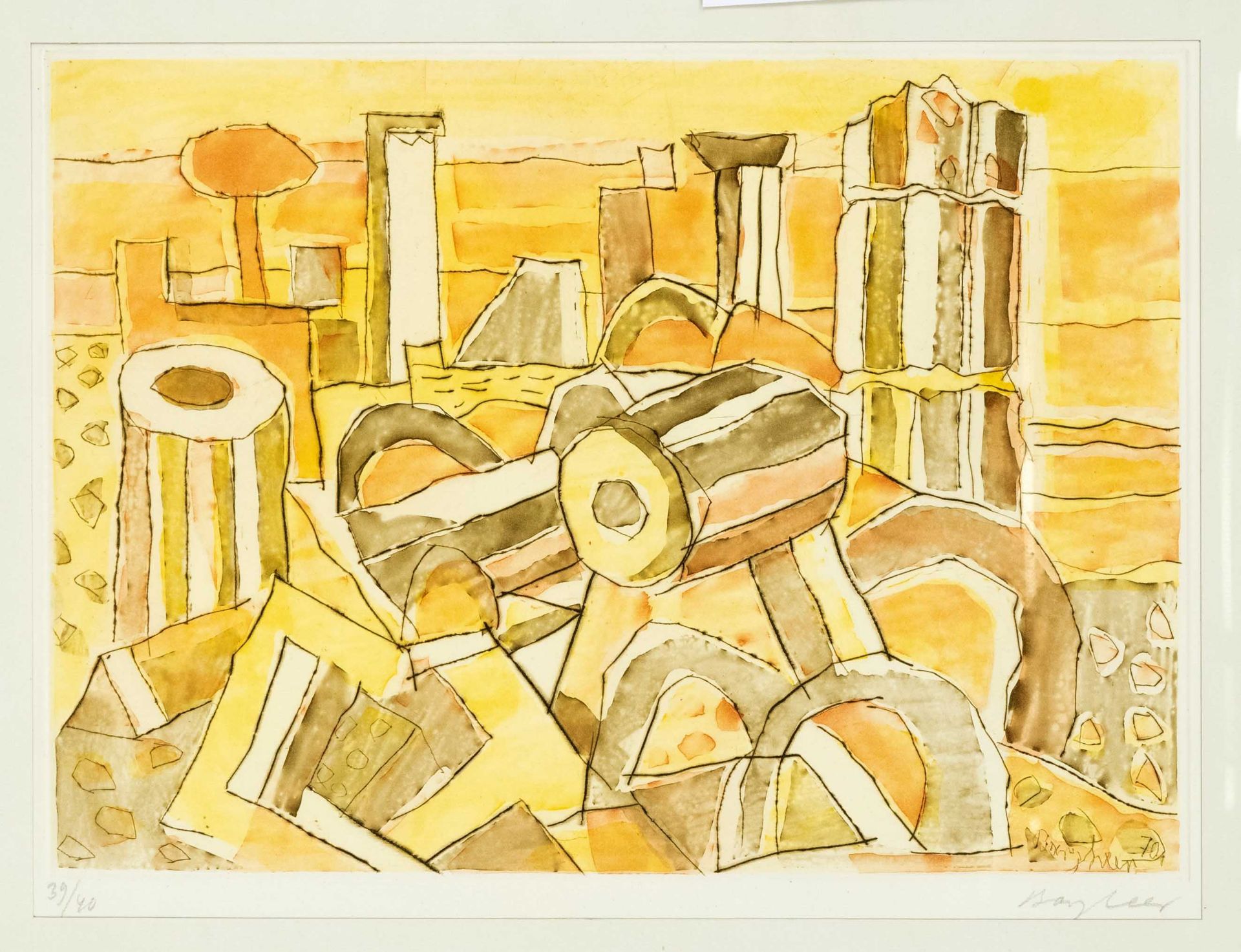 Eduar Bargheer (1901-1979), antique ruins on Ischia, color etching with drypoint, signed lower