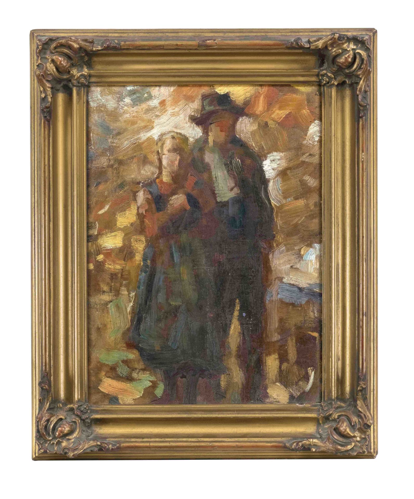 Anonymous artist of the early 20th c. Peasant couple. Oil/painting cardboard, unsigned, framed 39,