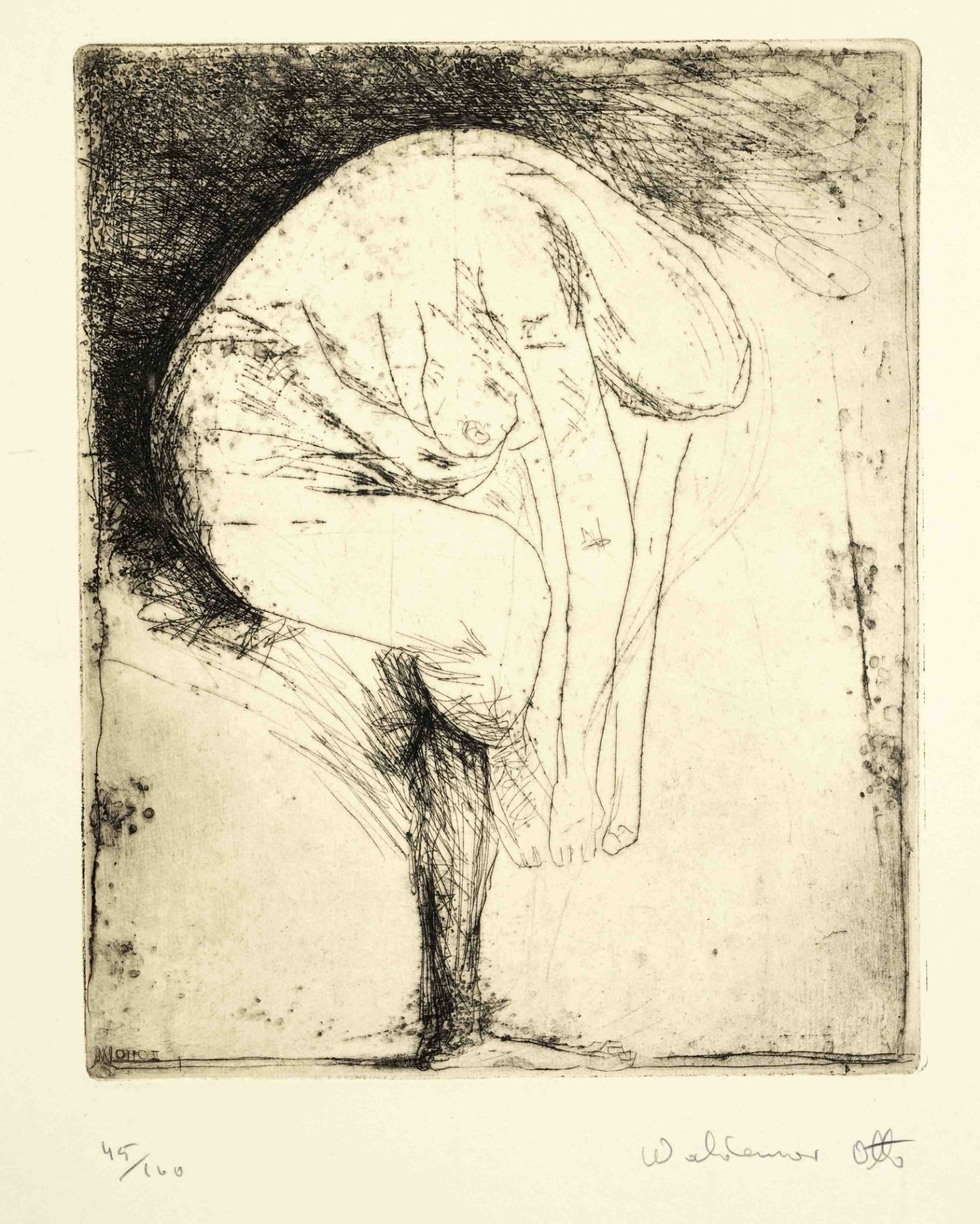 Otto, Waldemar. 1929 Petrikau/Poland - 2020 Worpswede. Small bent. Etching, signed with blstft.