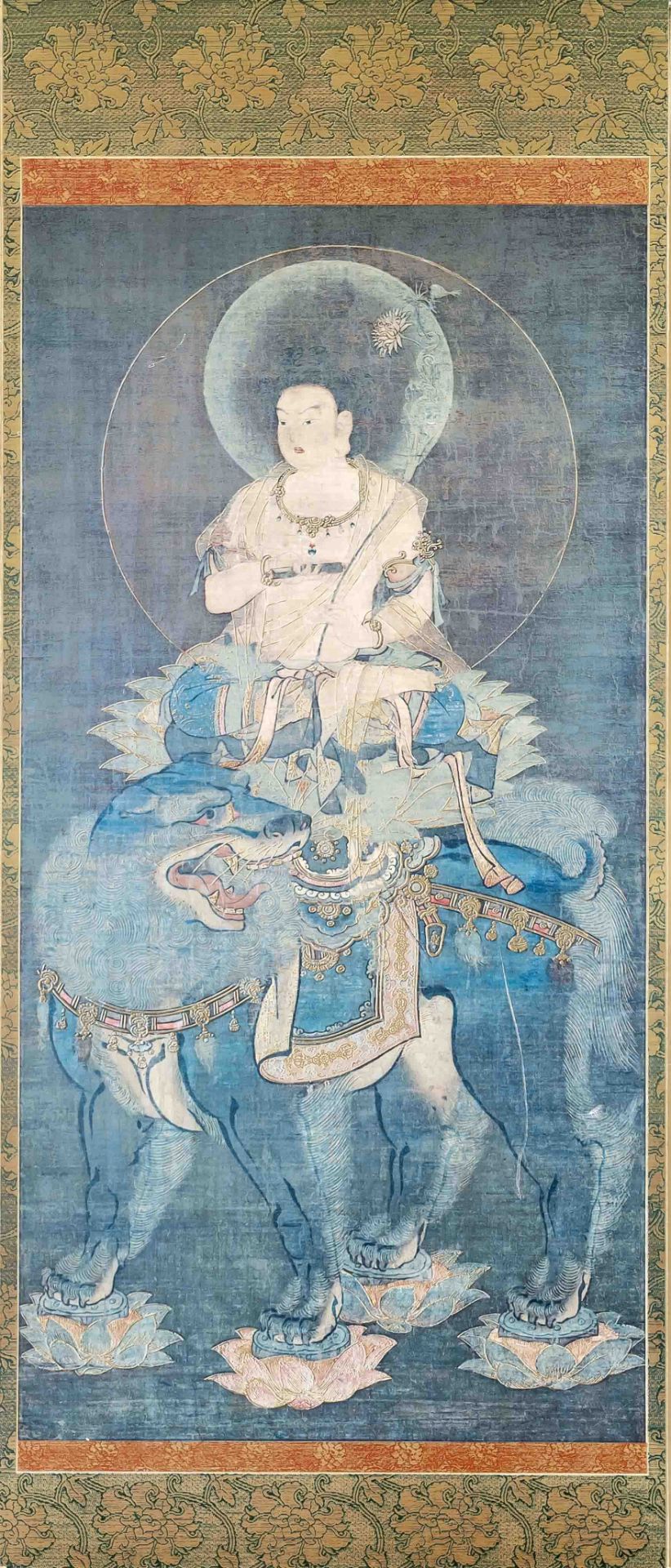 Bodhisattva Manjushri, probably Japan, 20th c., poster on plate, decorative Buddhist devotional