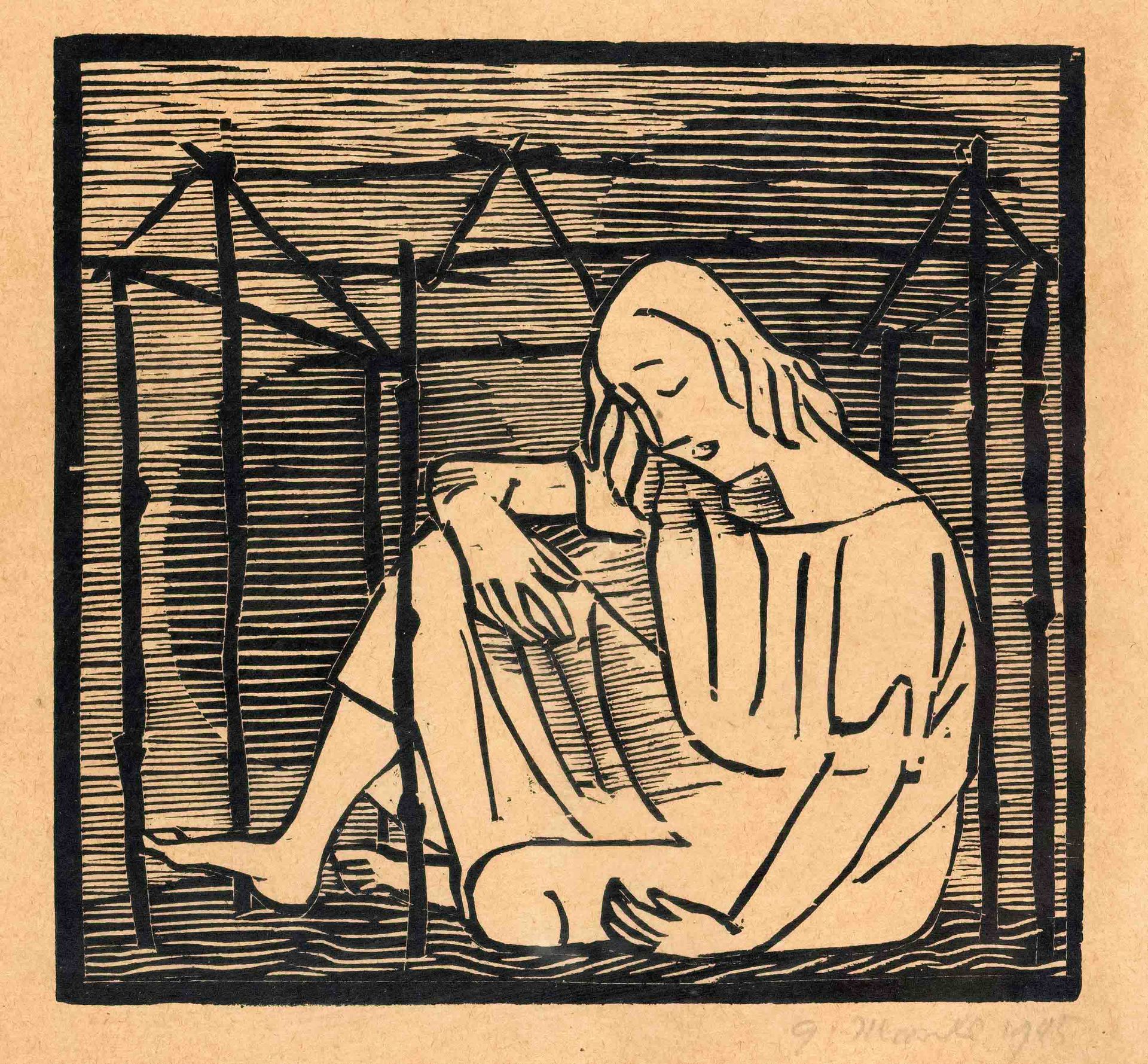 Marcks, Gerhard. 1889 Berlin - 1981 Burgbrohl. The hope. 1945. woodcut/brownish paper, signedu.