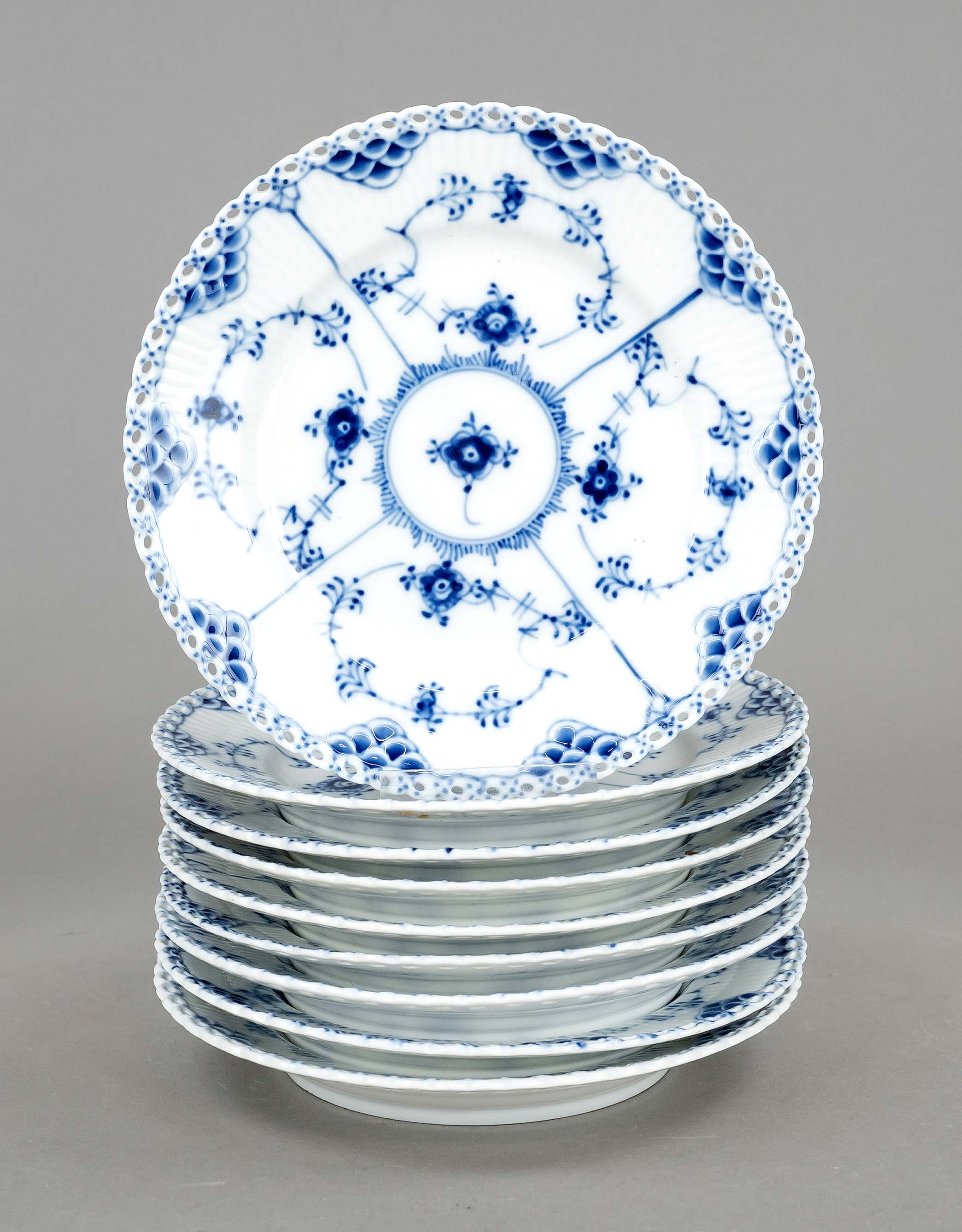 Nine dessert plates, Royal Copenhagen, Denmark, 20th c., décor Musselmalet full lace in underglaze